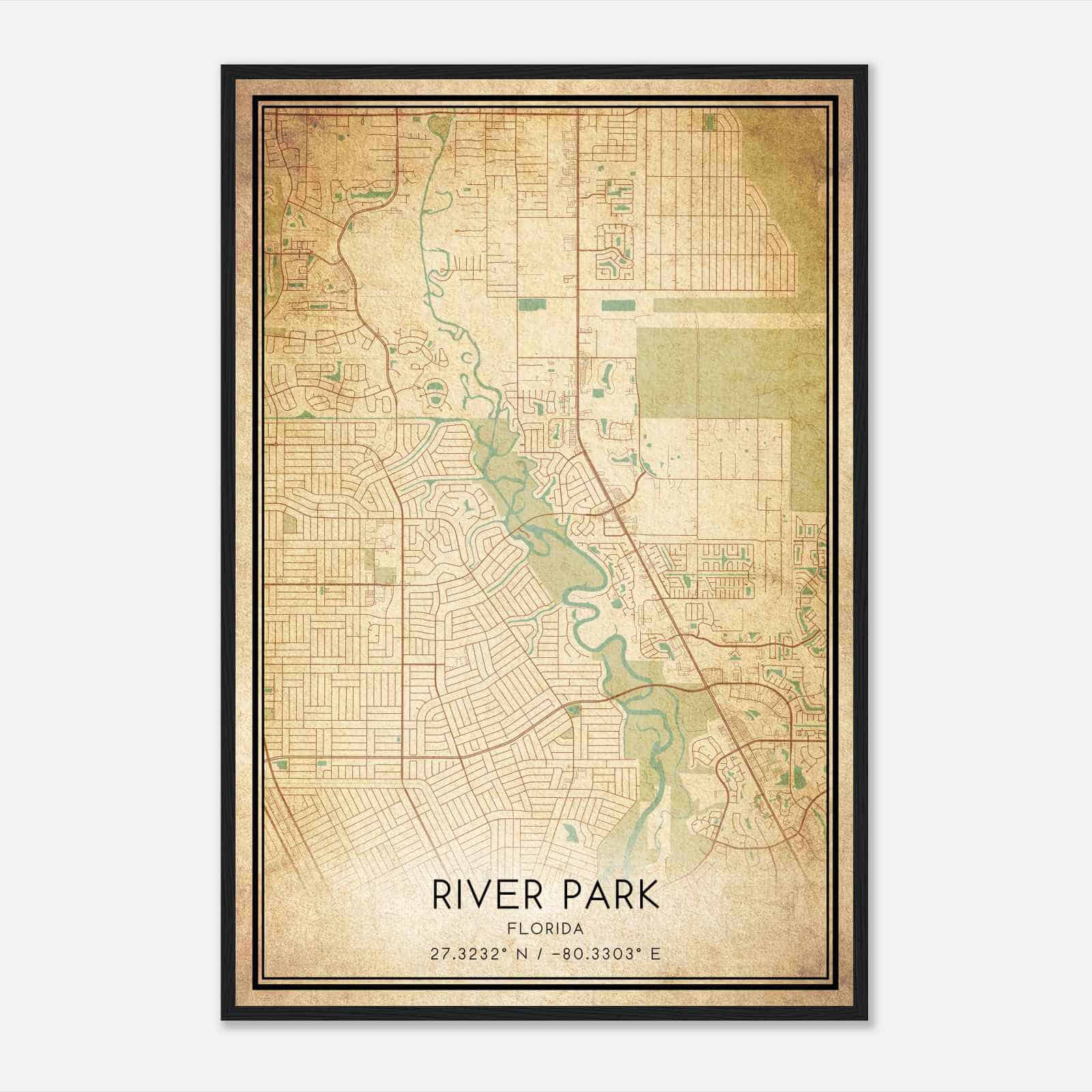 Vintage River Park Florida Map Poster, Modern Home Decor Wall Art Print