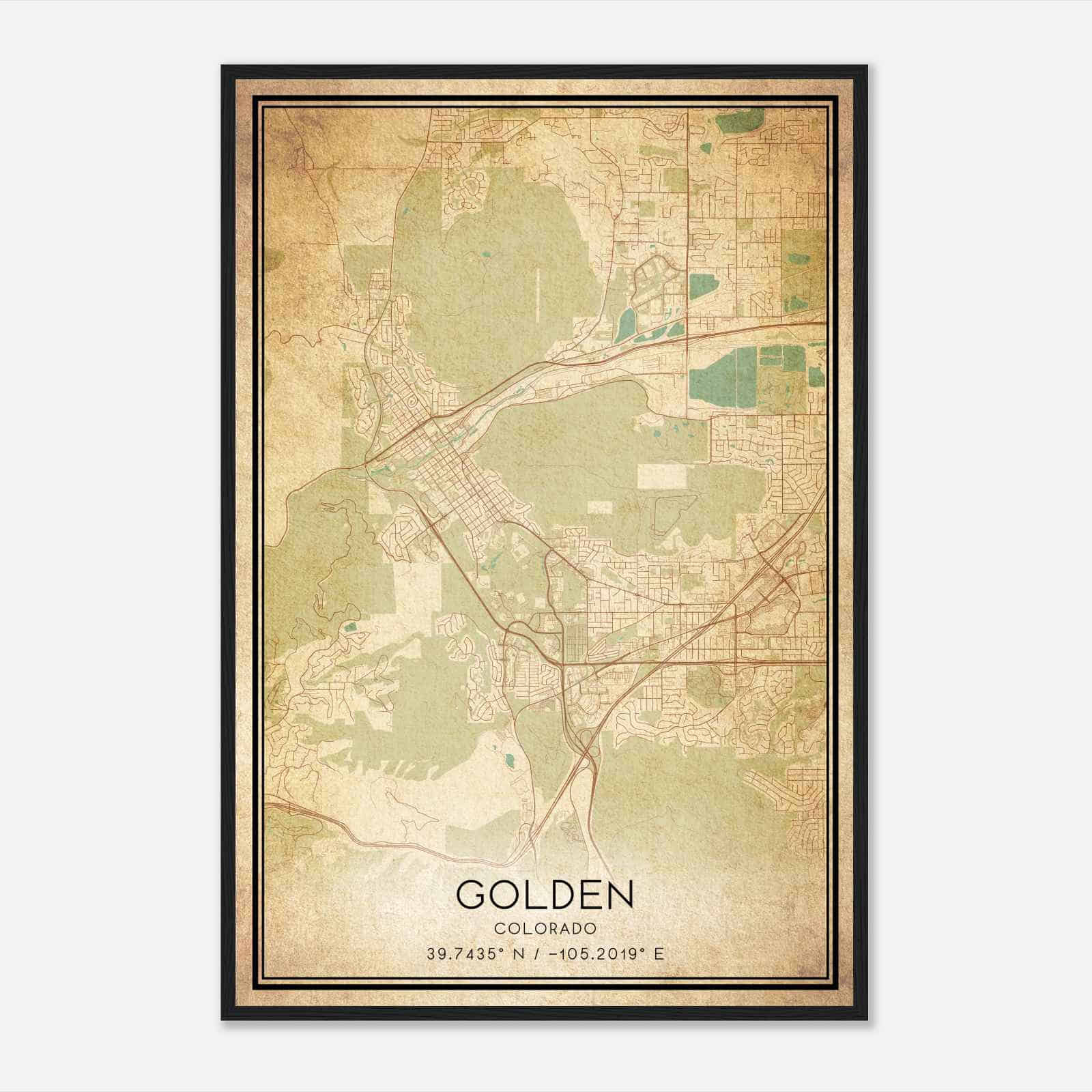 Vintage Golden Colorado Map Poster, Modern Home Decor Wall Art Print
