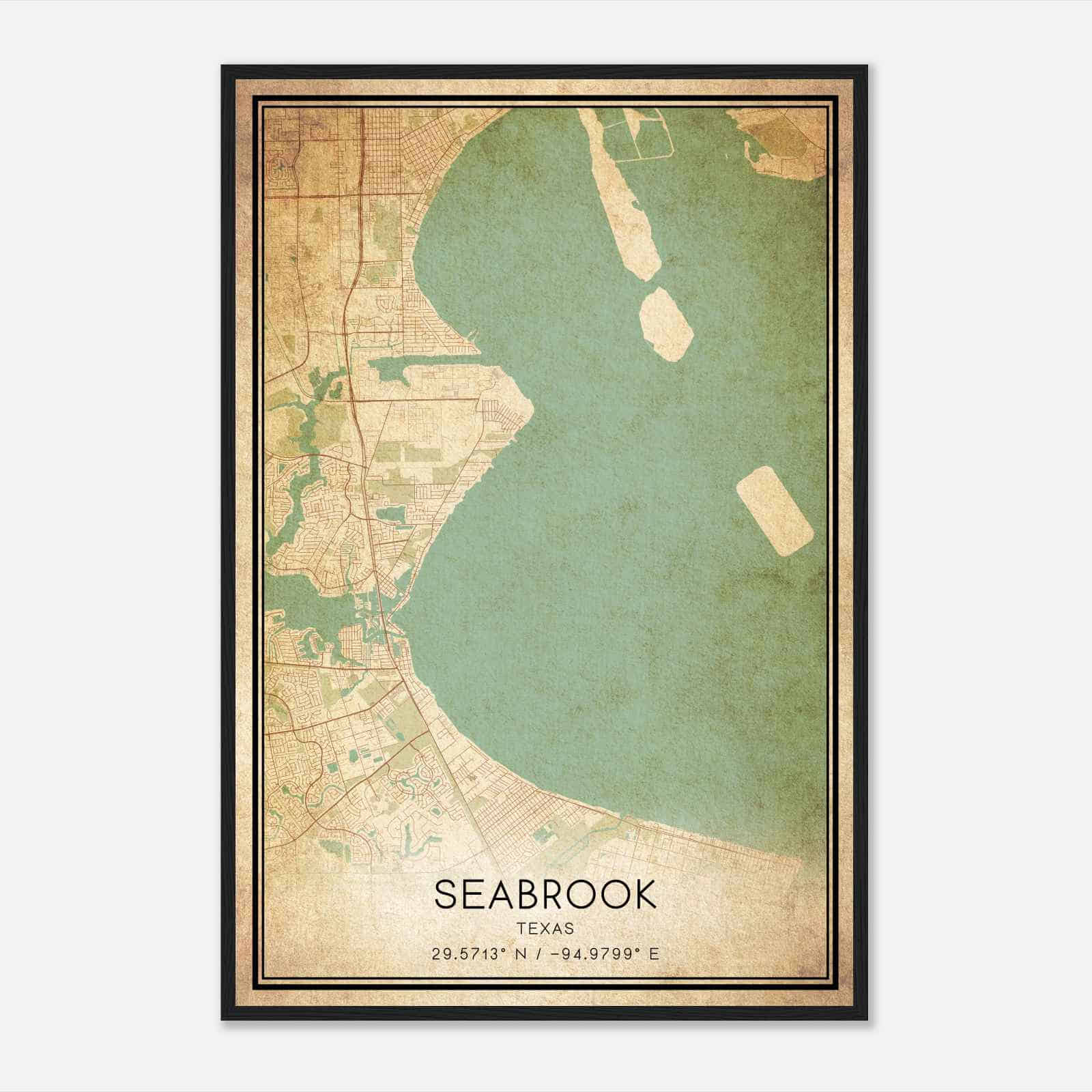Vintage Seabrook Texas Map Poster, Modern Home Decor Wall Art Print