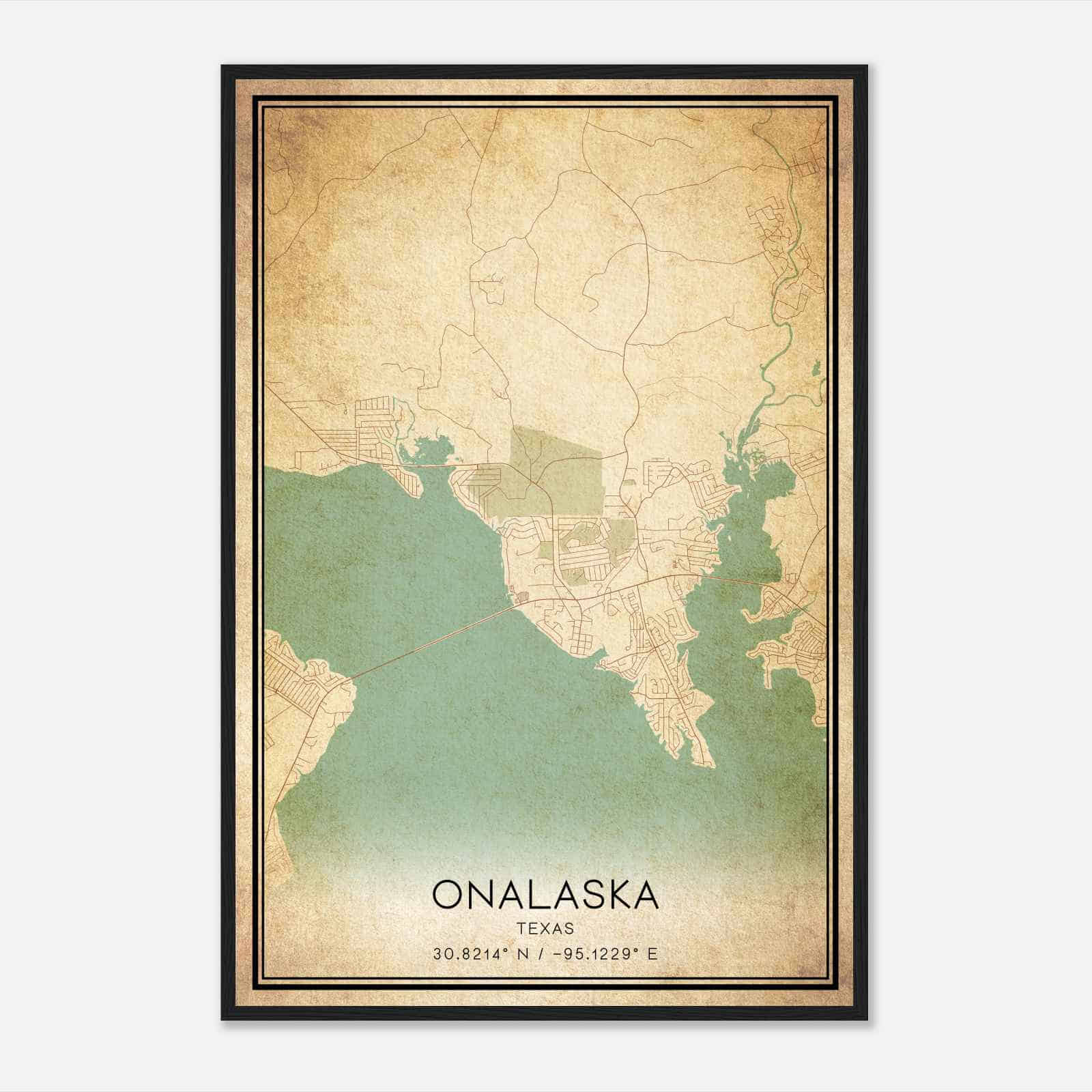 Vintage Onalaska Texas Map Poster, Modern Home Decor Wall Art Print