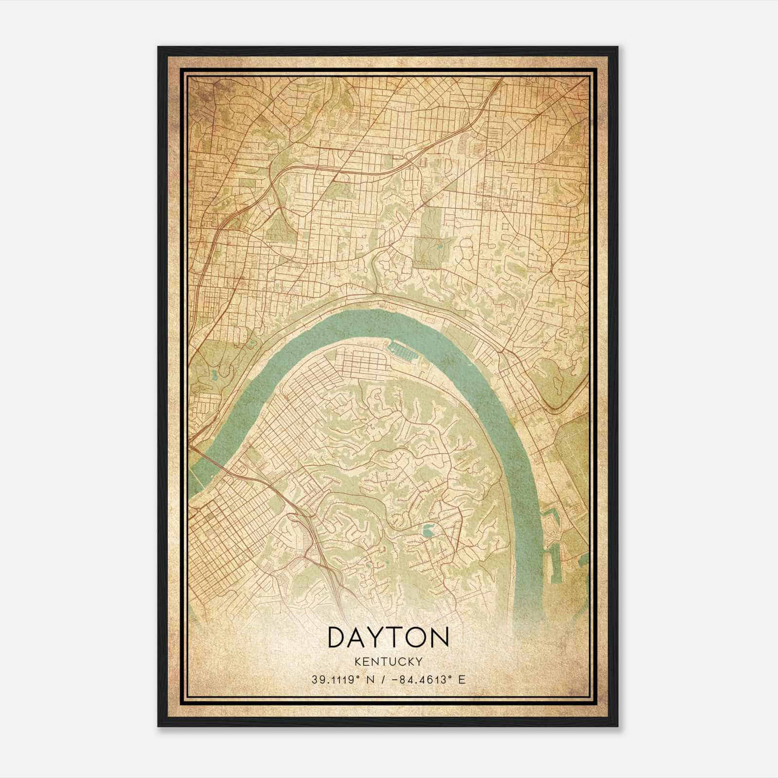 Vintage Dayton Kentucky Map Poster, Modern Home Decor Wall Art Print