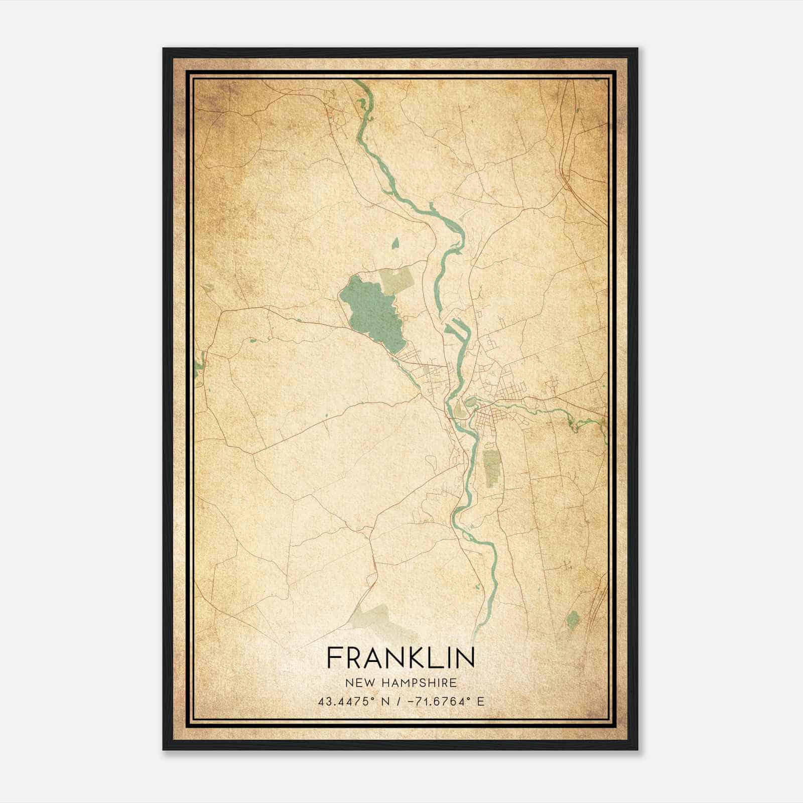 Vintage Franklin New Hampshire Map Poster, Modern Home Decor Wall Art Print Vintage Franklin New Hampshire Map Poster, Modern Home Decor Wall Art Print