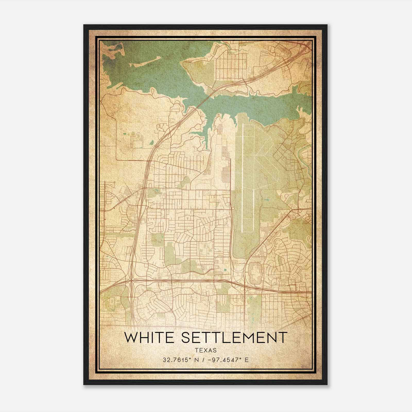 Vintage White Settlement Texas Map Poster, Modern Home Decor Wall Art Print