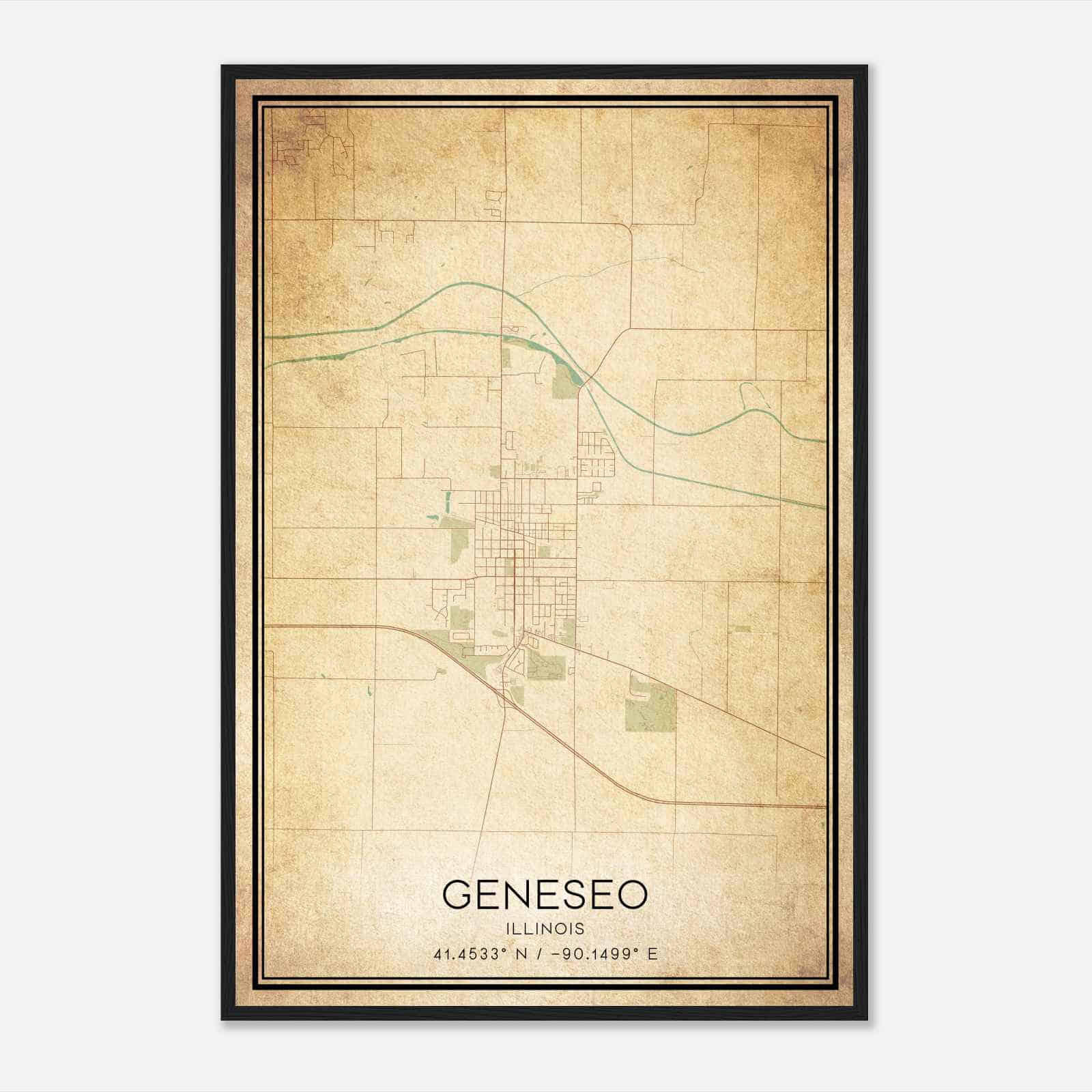 Vintage Geneseo Illinois Map Poster, Modern Home Decor Wall Art Print
