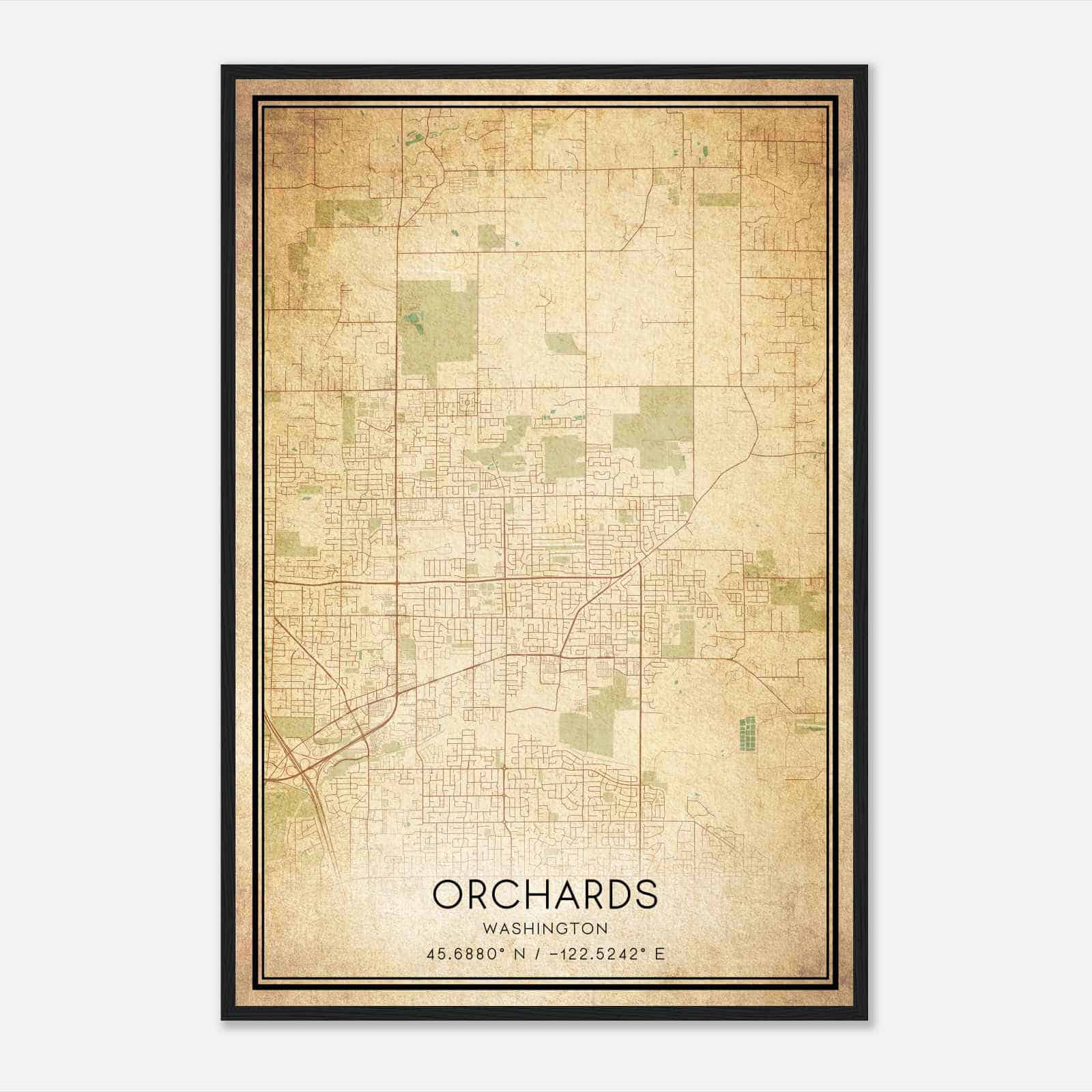 Vintage Orchards Washington Map Poster, Modern Home Decor Wall Art Print