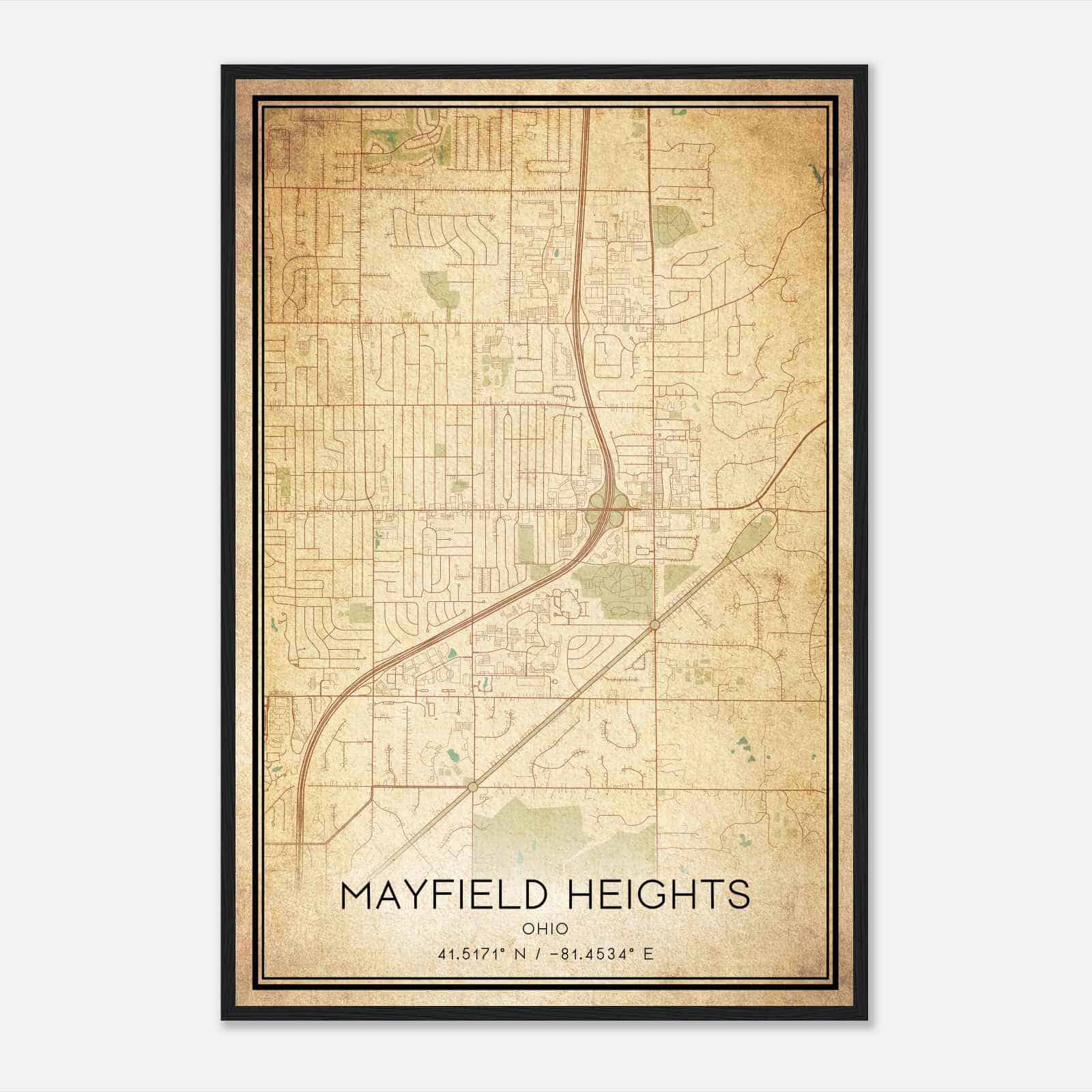 Vintage Mayfield Heights Ohio Map Poster, Modern Home Decor Wall Art Print