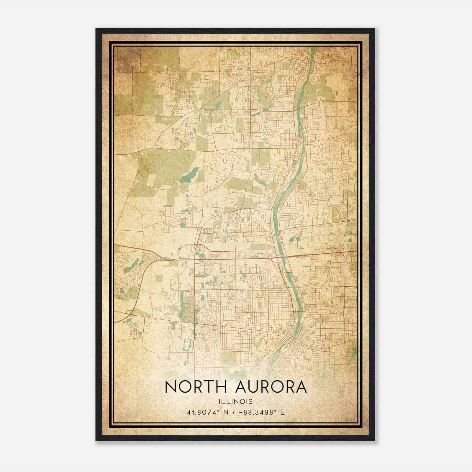 Vintage North Aurora Illinois Map Poster, Modern Home Decor Wall Art Print