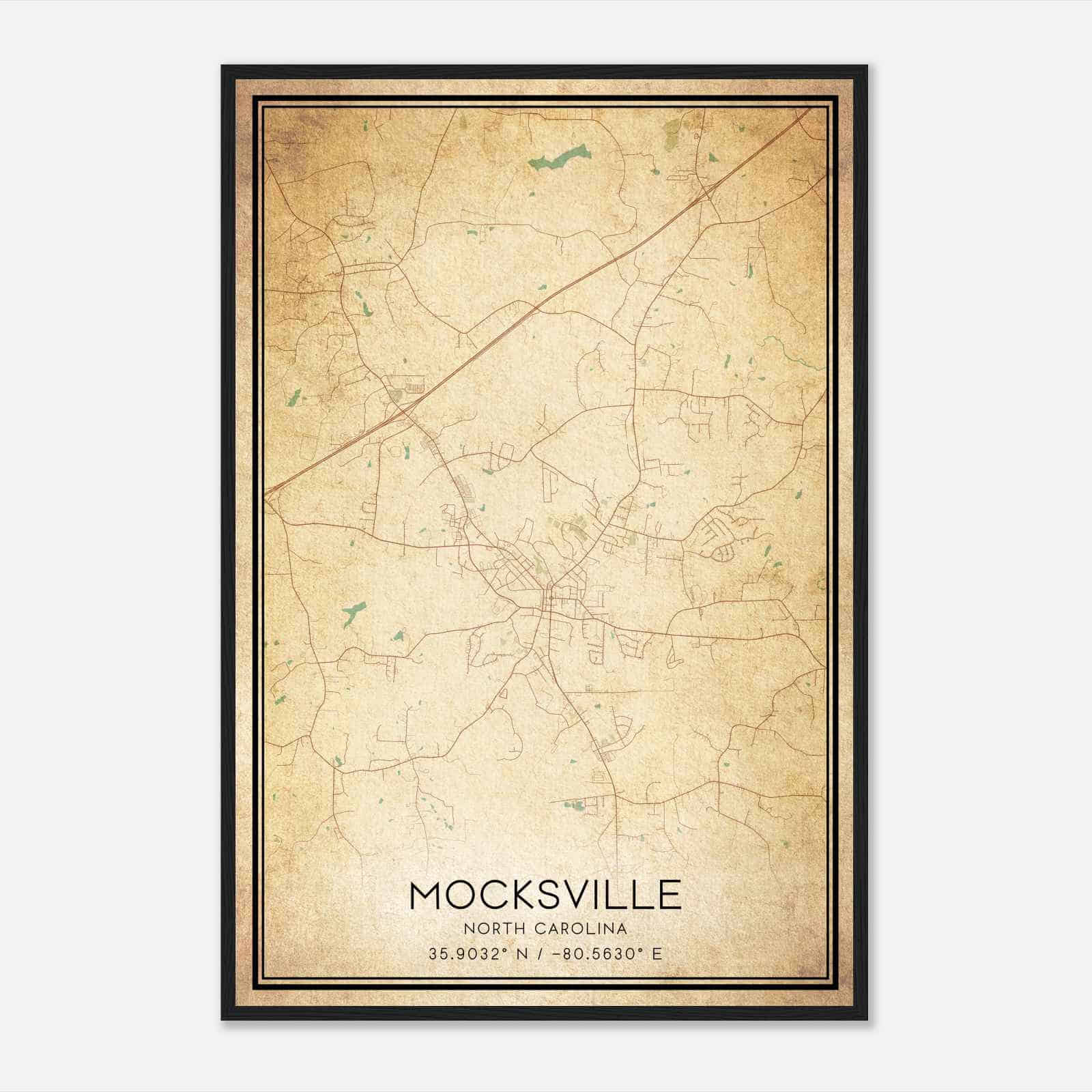 Vintage Mocksville North Carolina Map Poster, Modern Home Decor Wall Art Print