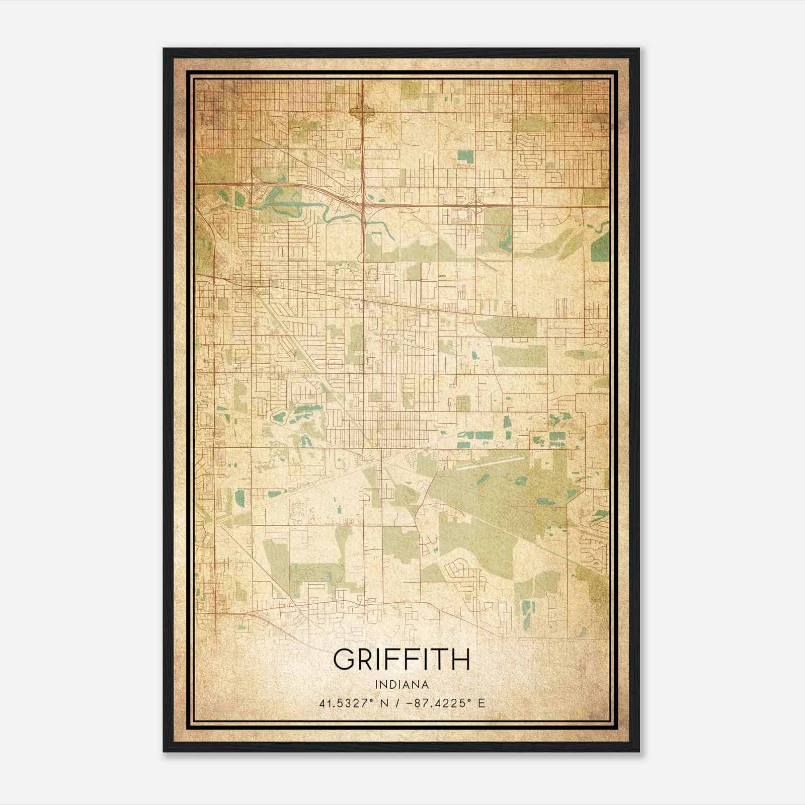 Vintage Griffith Indiana Map Poster, Modern Home Decor Wall Art Print