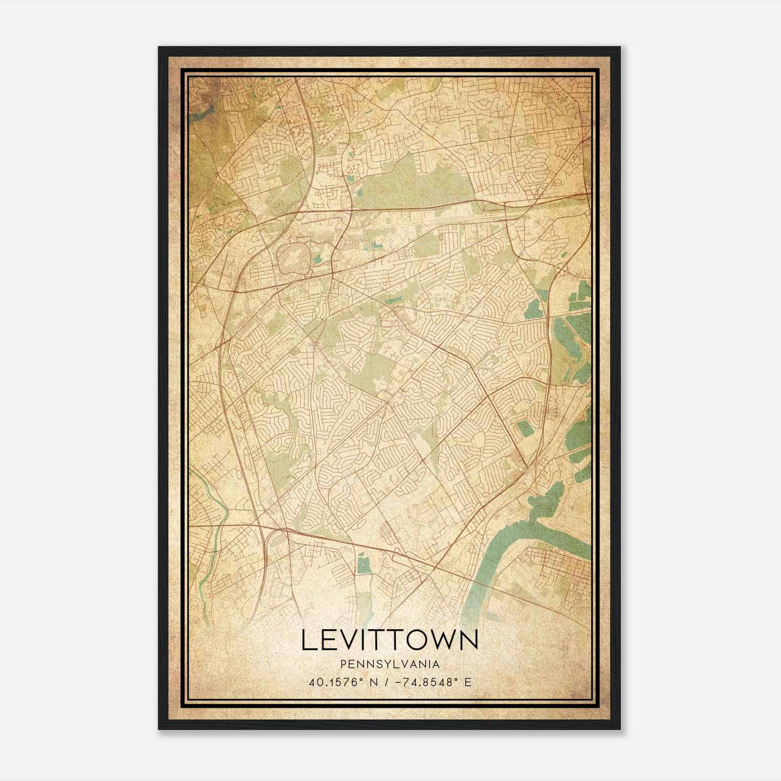 Vintage Levittown Pennsylvania Map Poster, Modern Home Decor Wall Art Print