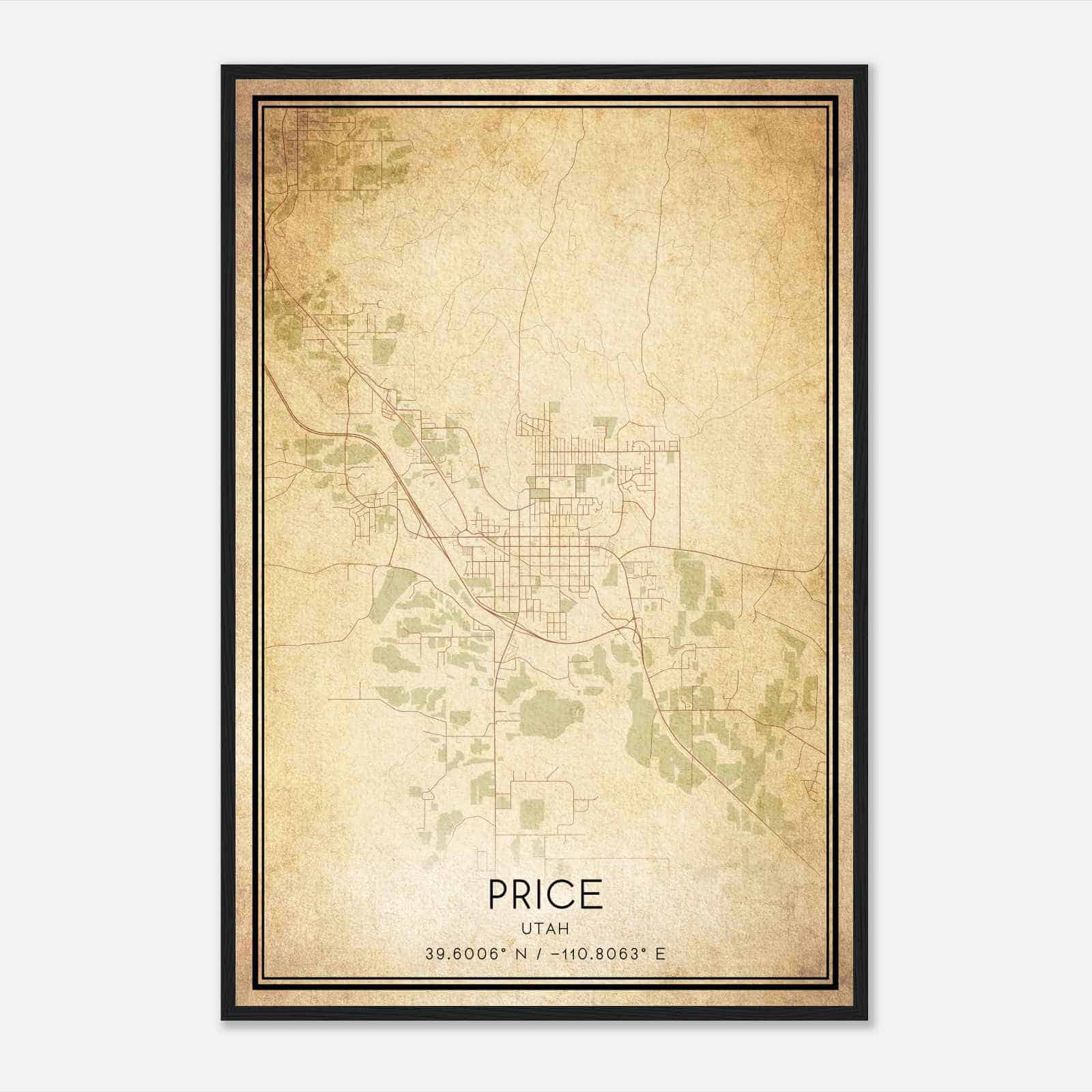 Vintage Price Utah Map Poster, Modern Home Decor Wall Art Print