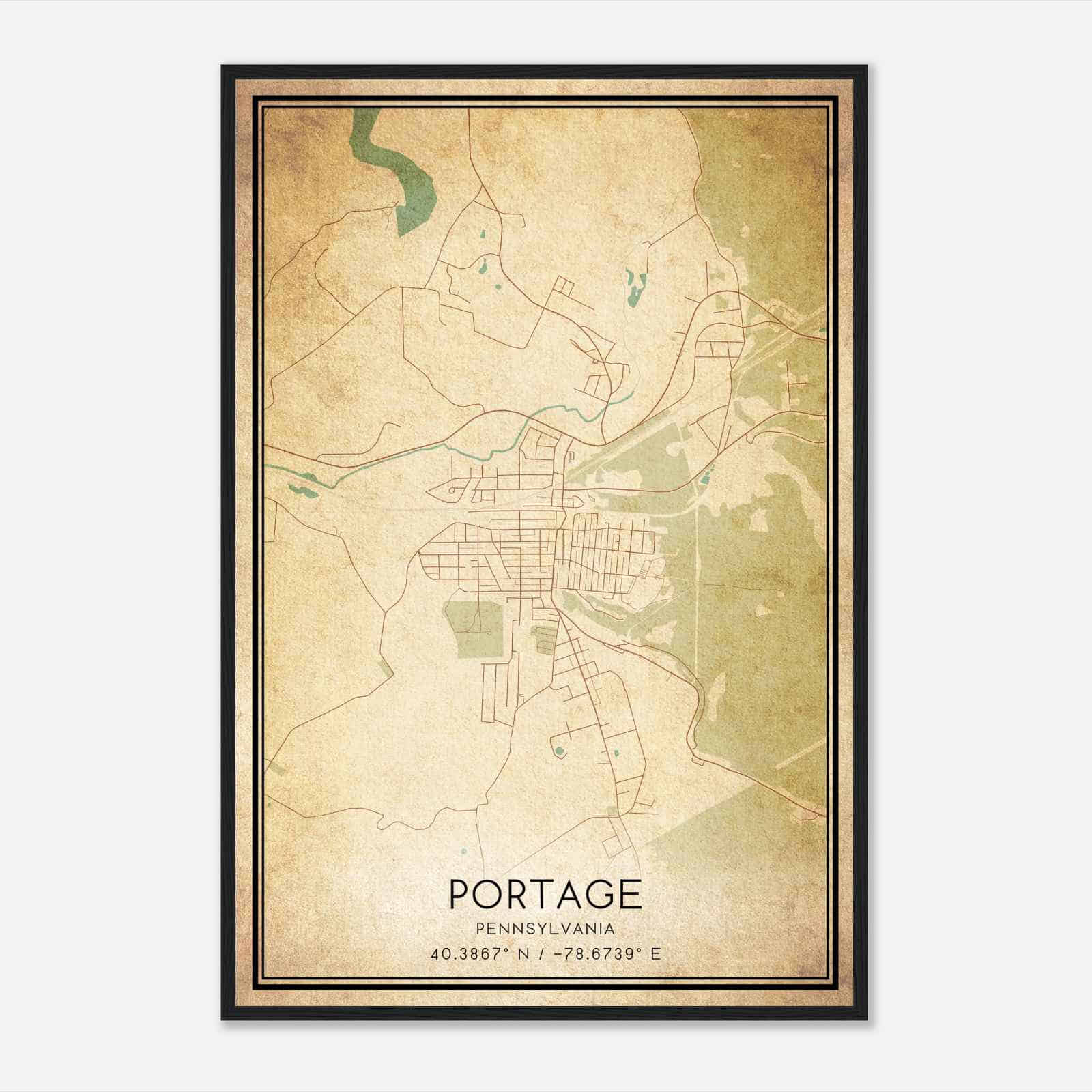 Vintage Portage Pennsylvania Map Poster, Modern Home Decor Wall Art Print