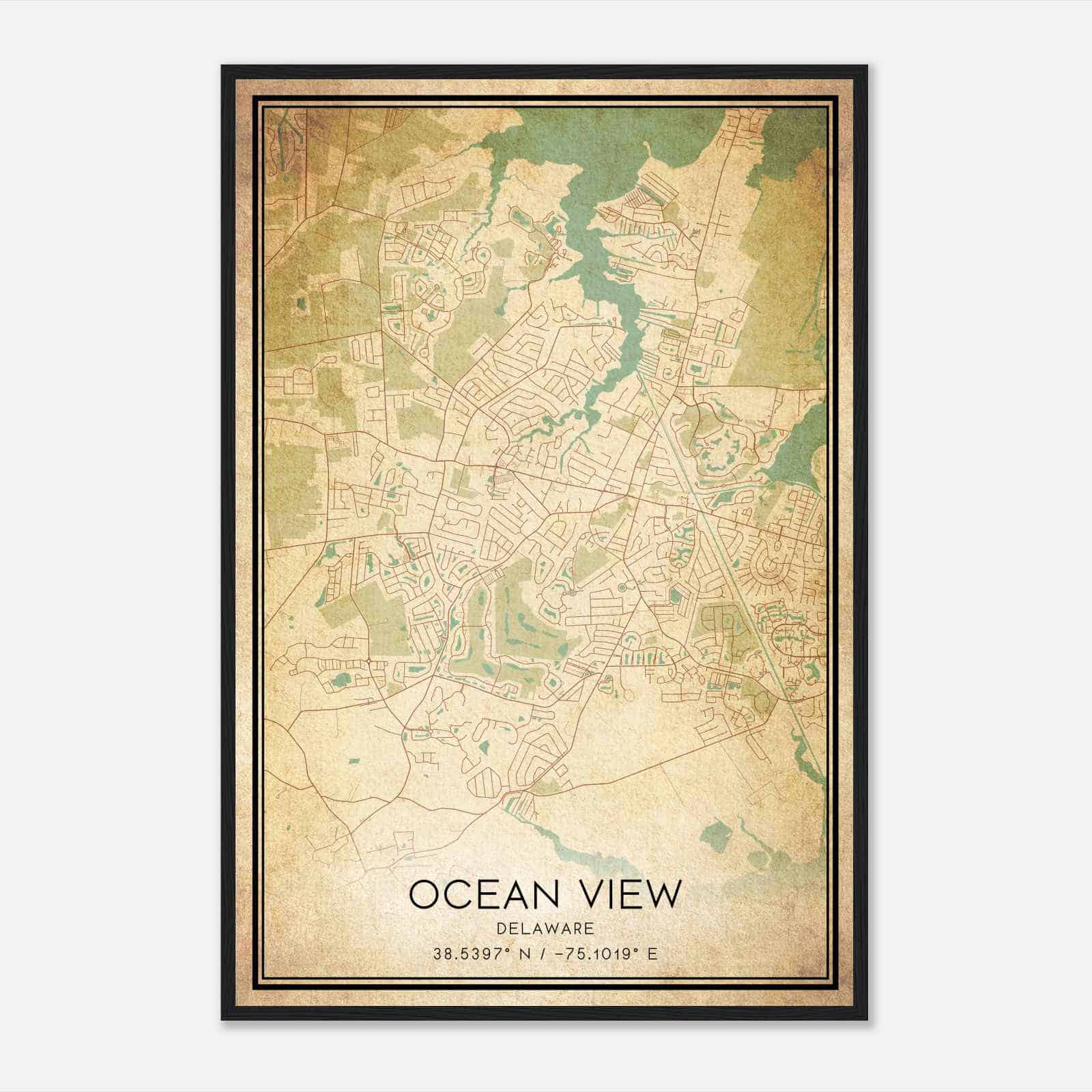 Vintage Ocean View Delaware Map Poster, Modern Home Decor Wall Art Print