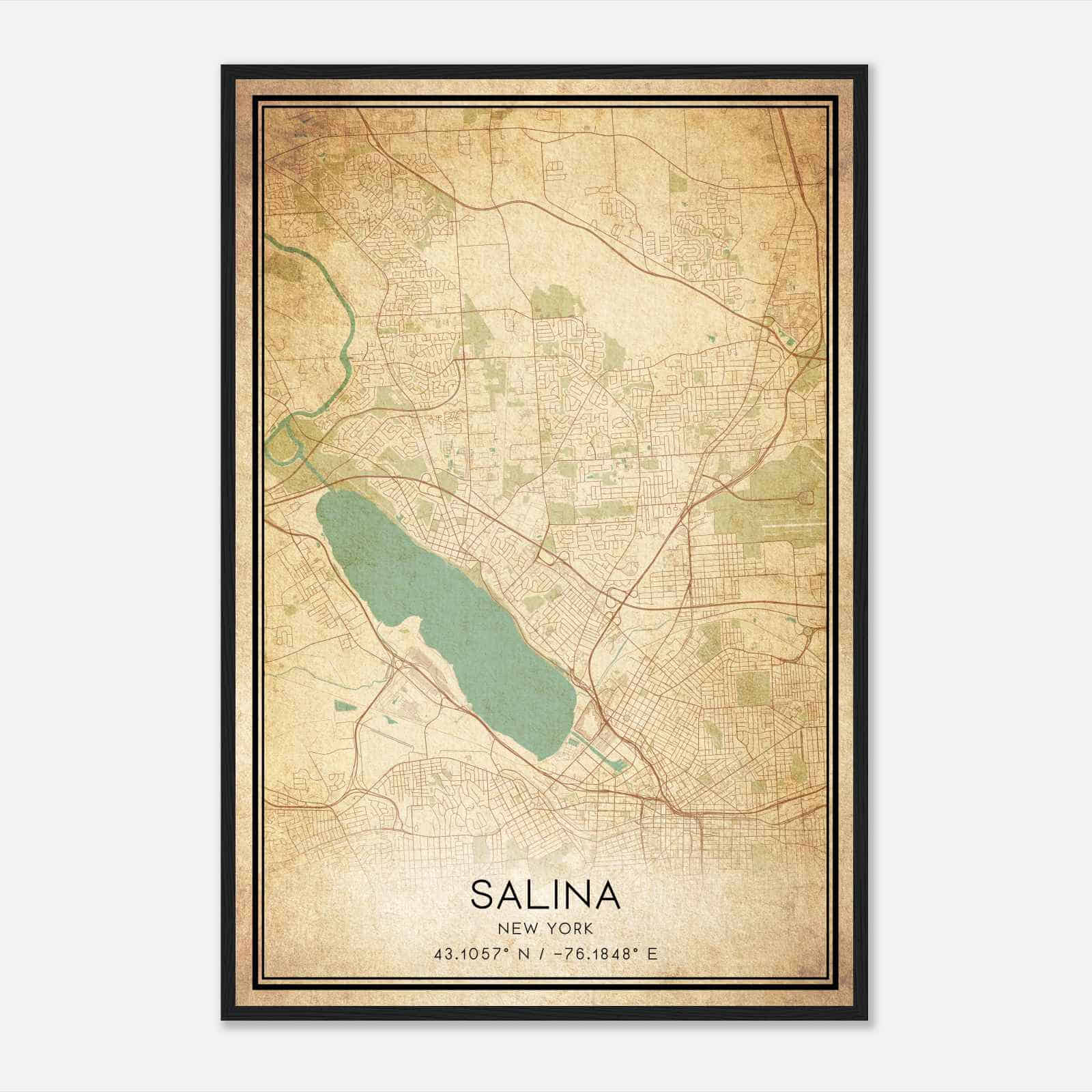 Vintage Salina New York Map Poster, Modern Home Decor Wall Art Print