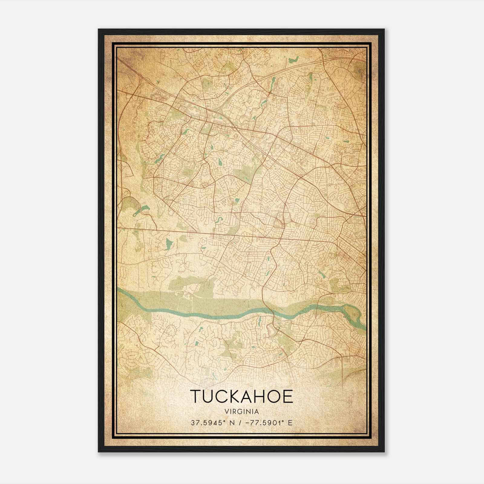 Vintage Tuckahoe Virginia Map Poster, Modern Home Decor Wall Art Print