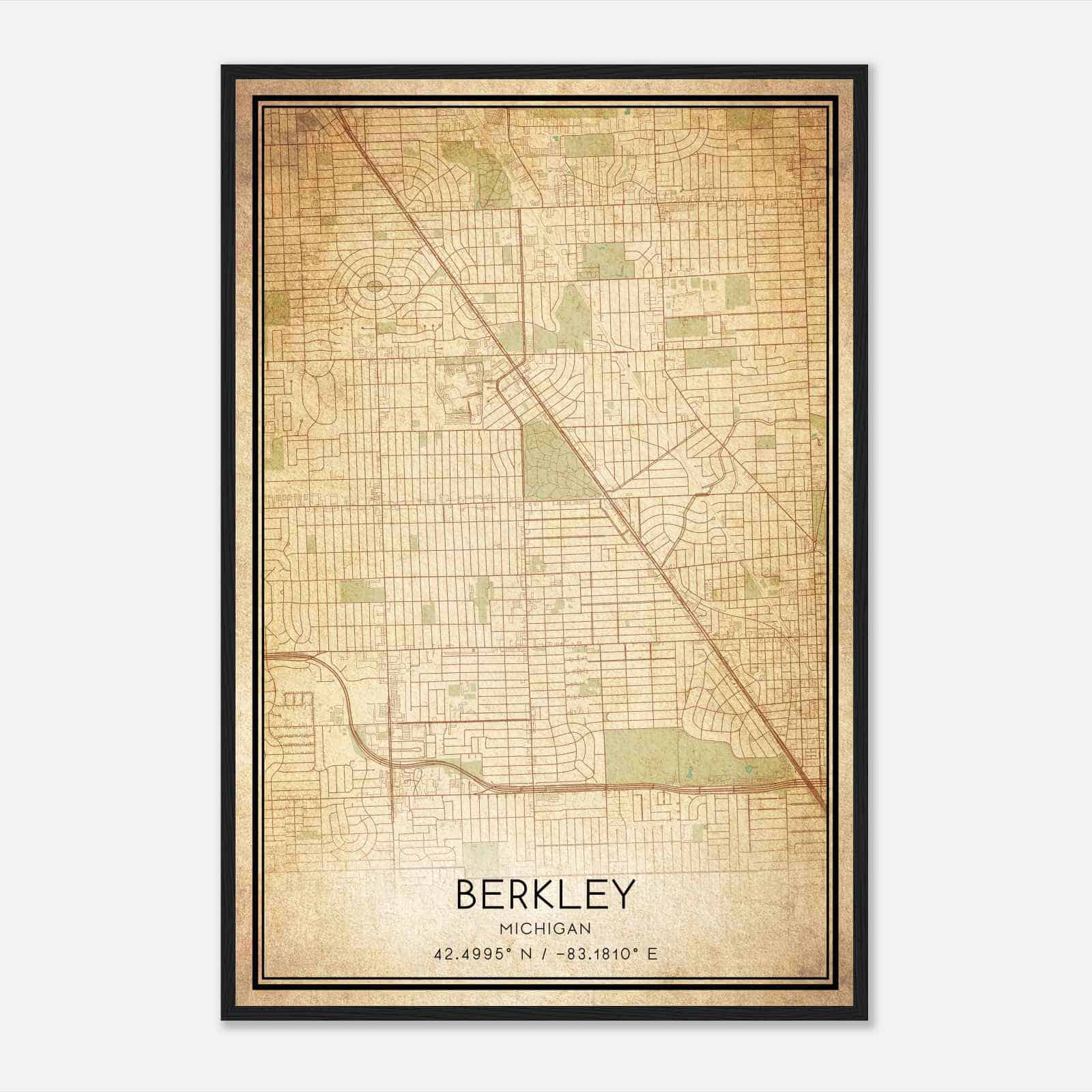 Vintage Berkley Michigan Map Poster, Modern Home Decor Wall Art Print Vintage Berkley Michigan Map Poster, Modern Home Decor Wall Art Print