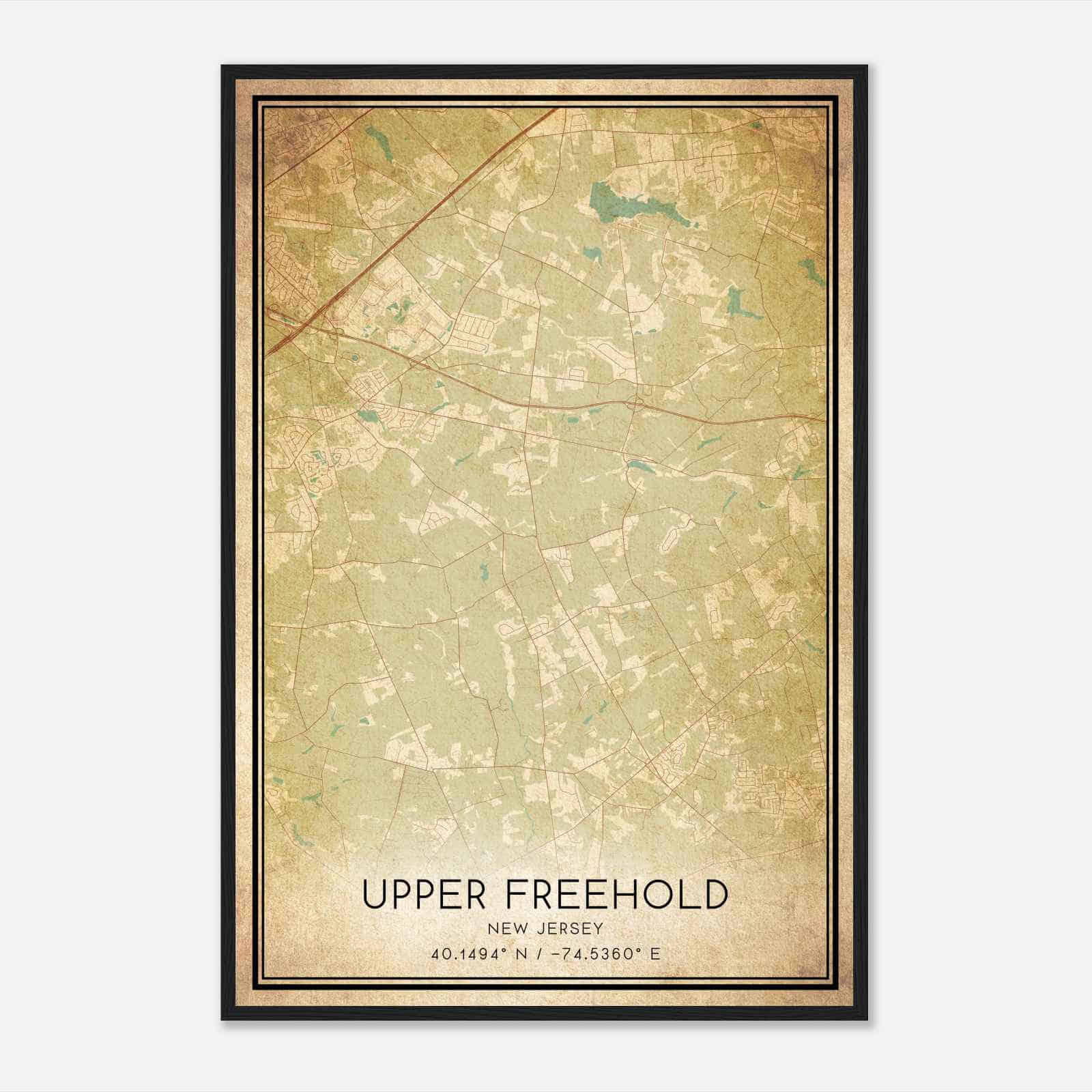 Vintage Upper Freehold New Jersey Map Poster, Modern Home Decor Wall Art Print