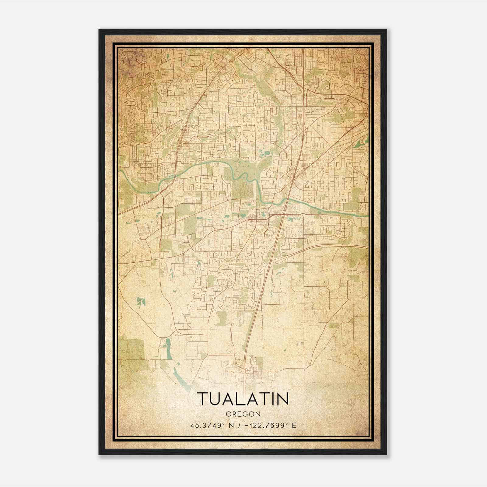Vintage Tualatin Oregon Map Poster, Modern Home Decor Wall Art Print