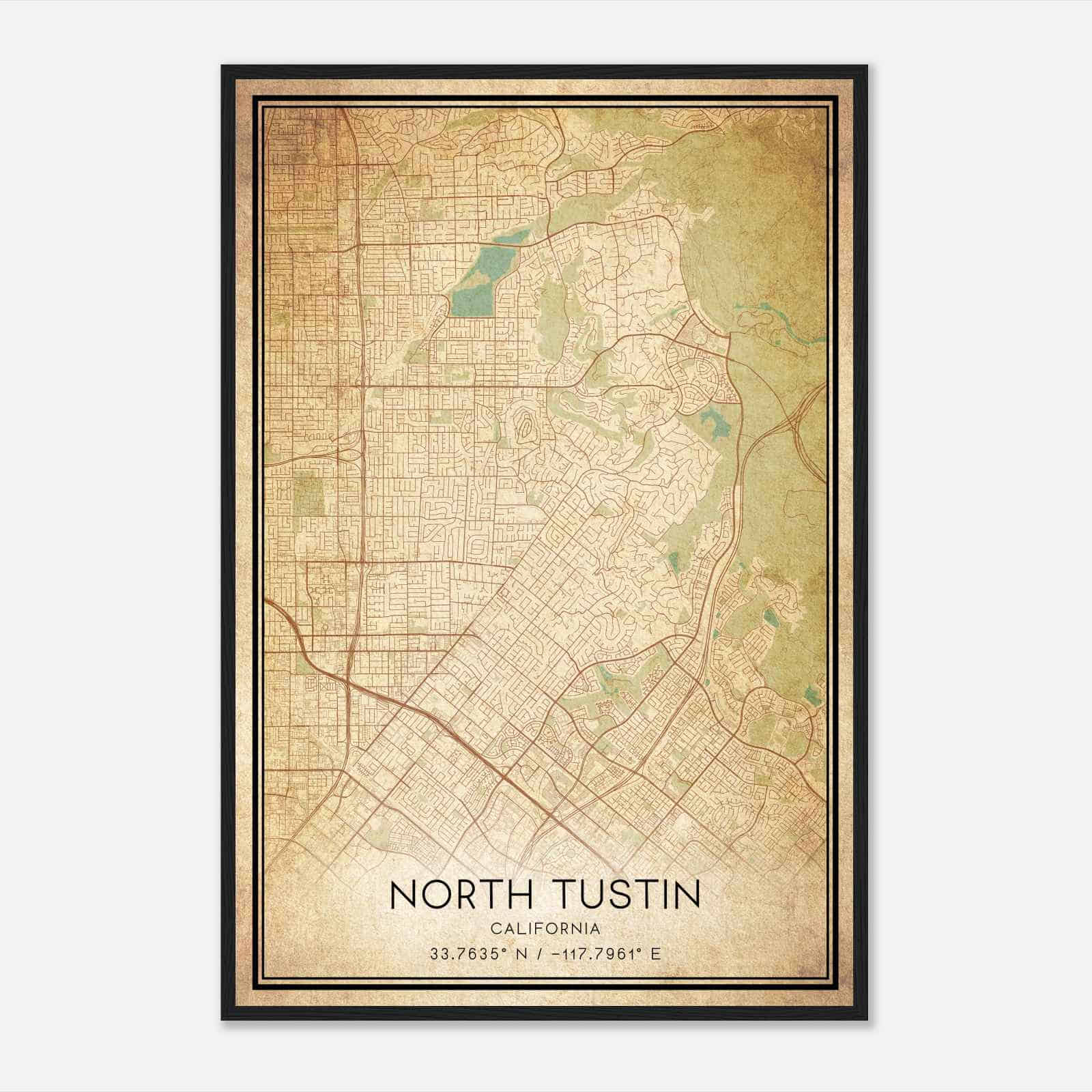 Vintage North Tustin California Map Poster, Modern Home Decor Wall Art Print