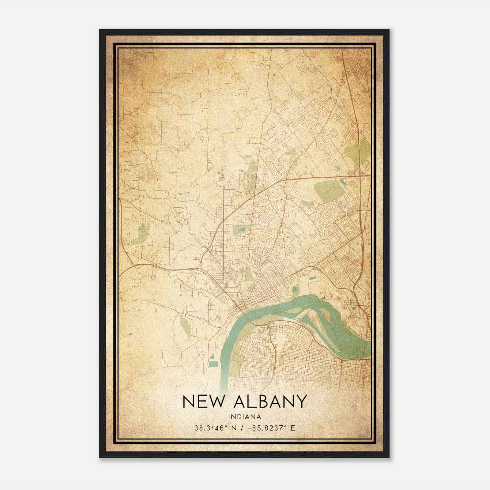 Vintage New Albany Indiana Map Poster, Modern Home Decor Wall Art Print