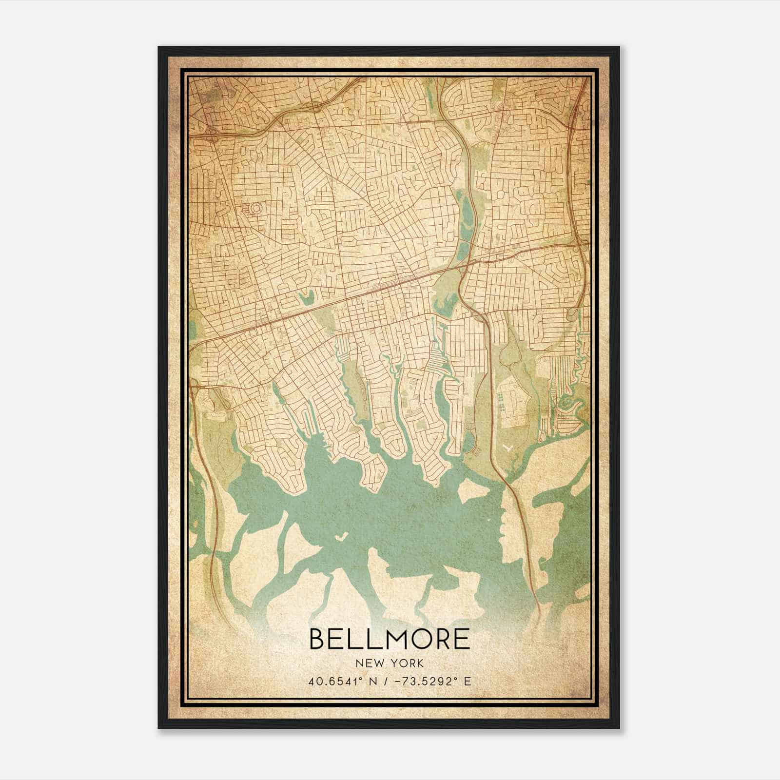 Vintage Bellmore New York Map Poster, Modern Home Decor Wall Art Print