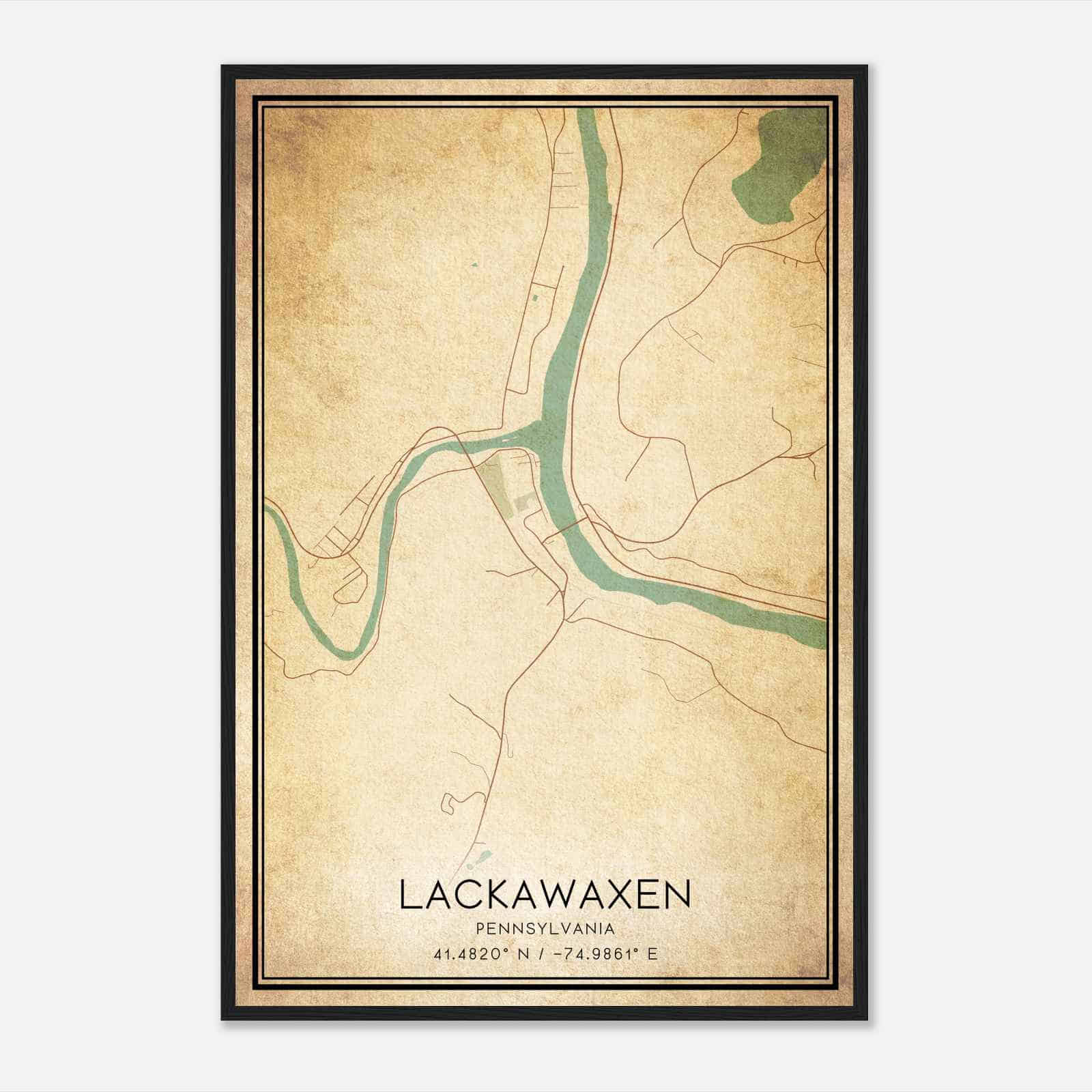 Vintage Lackawaxen Pennsylvania Map Poster, Modern Home Decor Wall Art Print