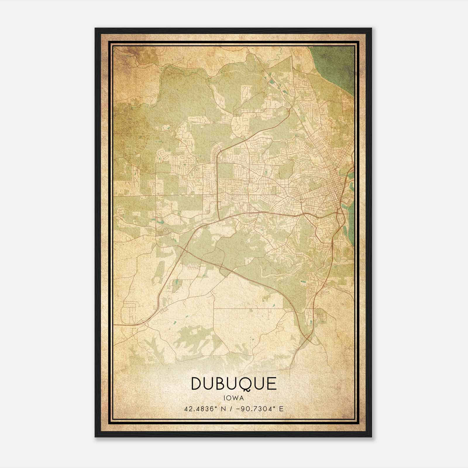 Vintage Dubuque Iowa Map Poster, Modern Home Decor Wall Art Print