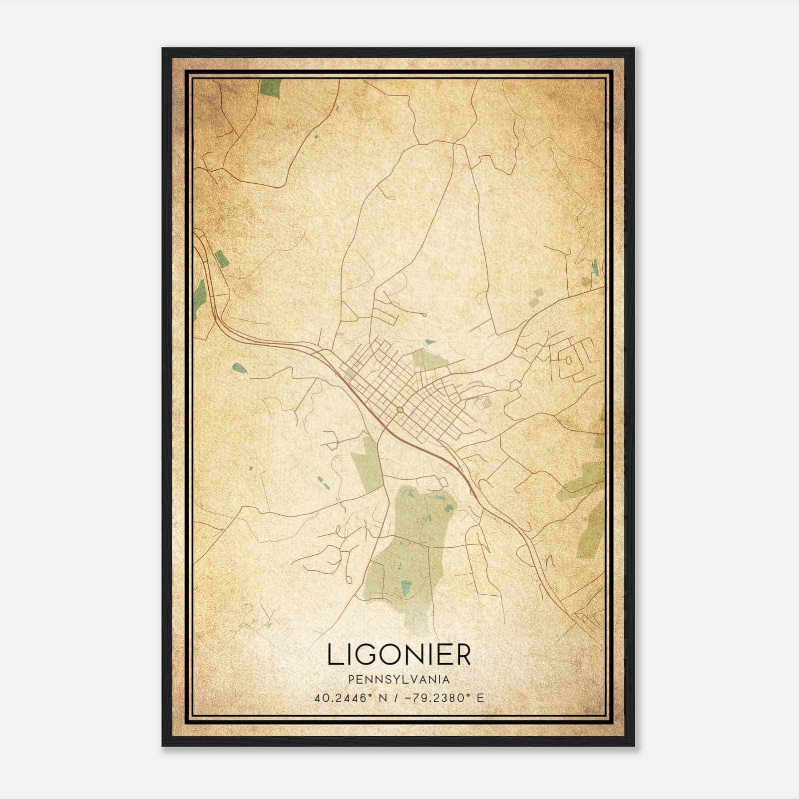 Vintage Ligonier Pennsylvania Map Poster, Modern Home Decor Wall Art Print