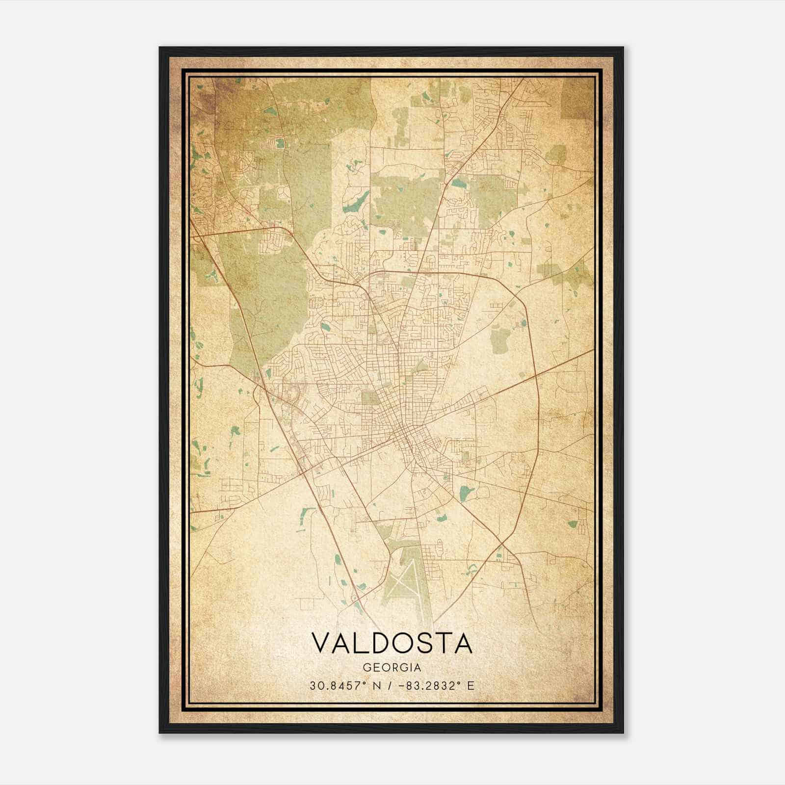 Vintage Valdosta Georgia Map Poster, Modern Home Decor Wall Art Print