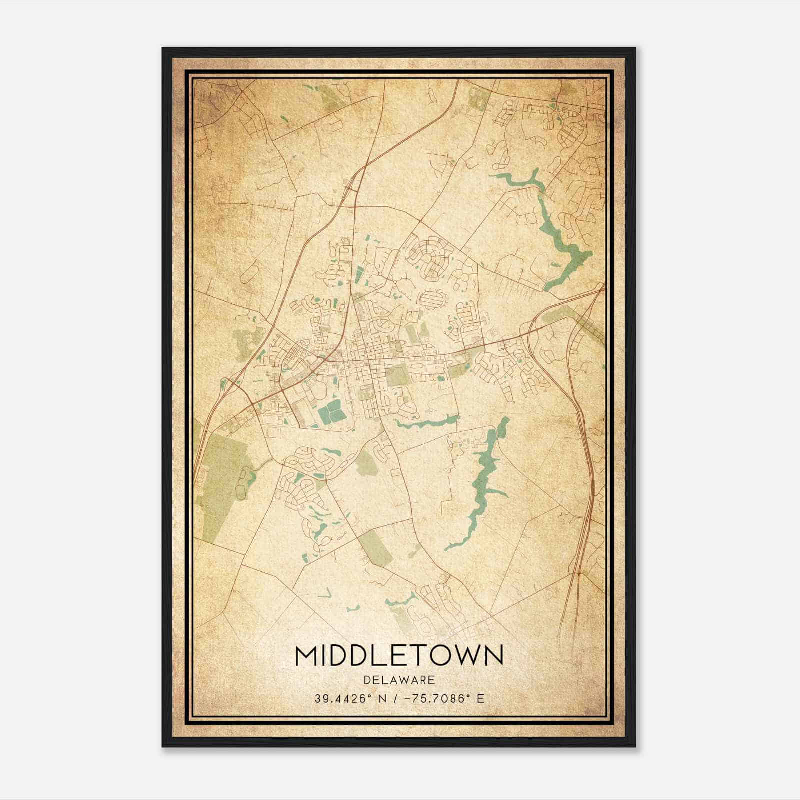 Vintage Middletown Delaware Map Poster, Modern Home Decor Wall Art Print