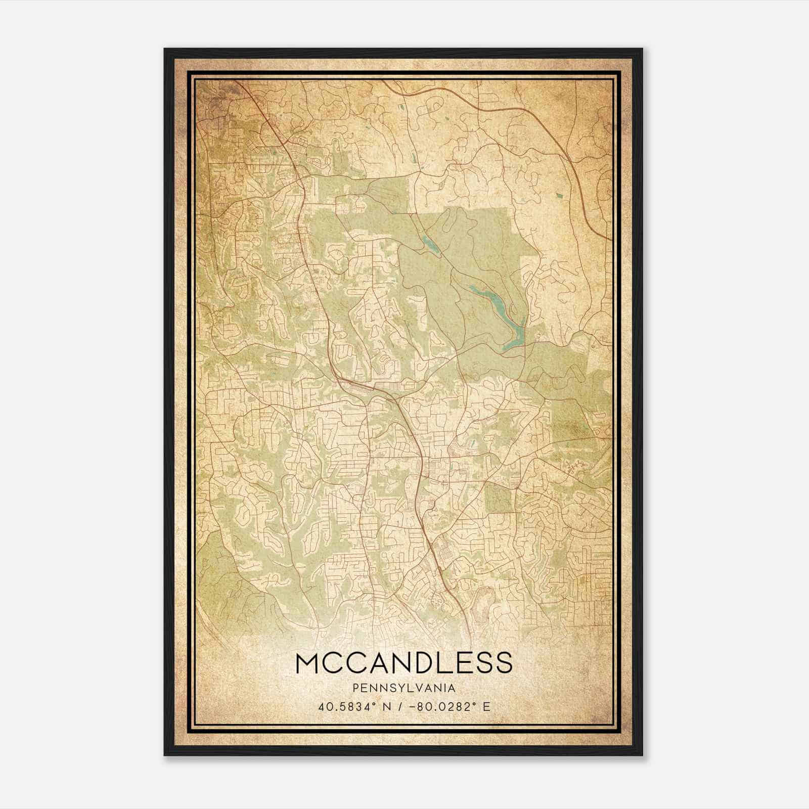 Vintage Mccandless Pennsylvania Map Poster, Modern Home Decor Wall Art Print