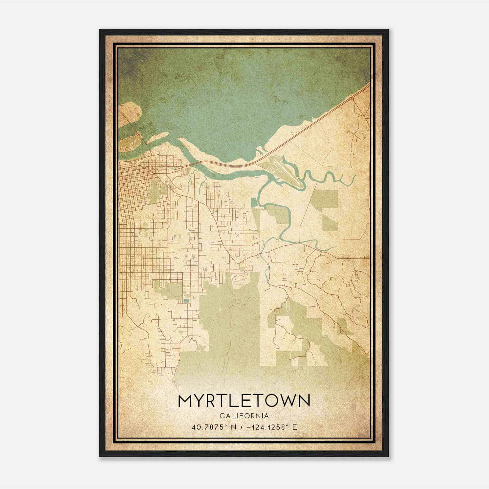 Vintage Myrtletown California Map Poster, Modern Home Decor Wall Art Print