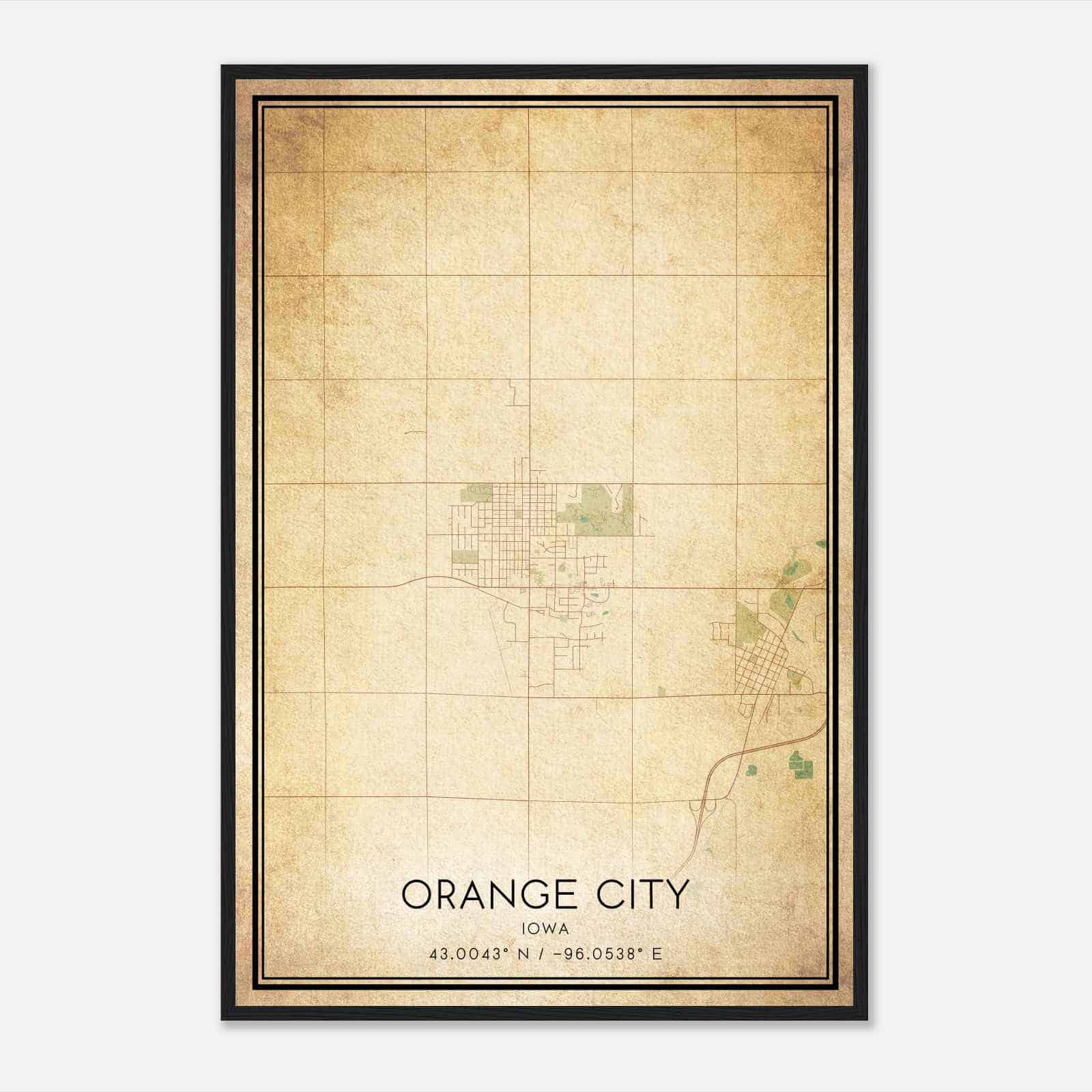 Vintage Orange City Iowa Map Poster, Modern Home Decor Wall Art Print