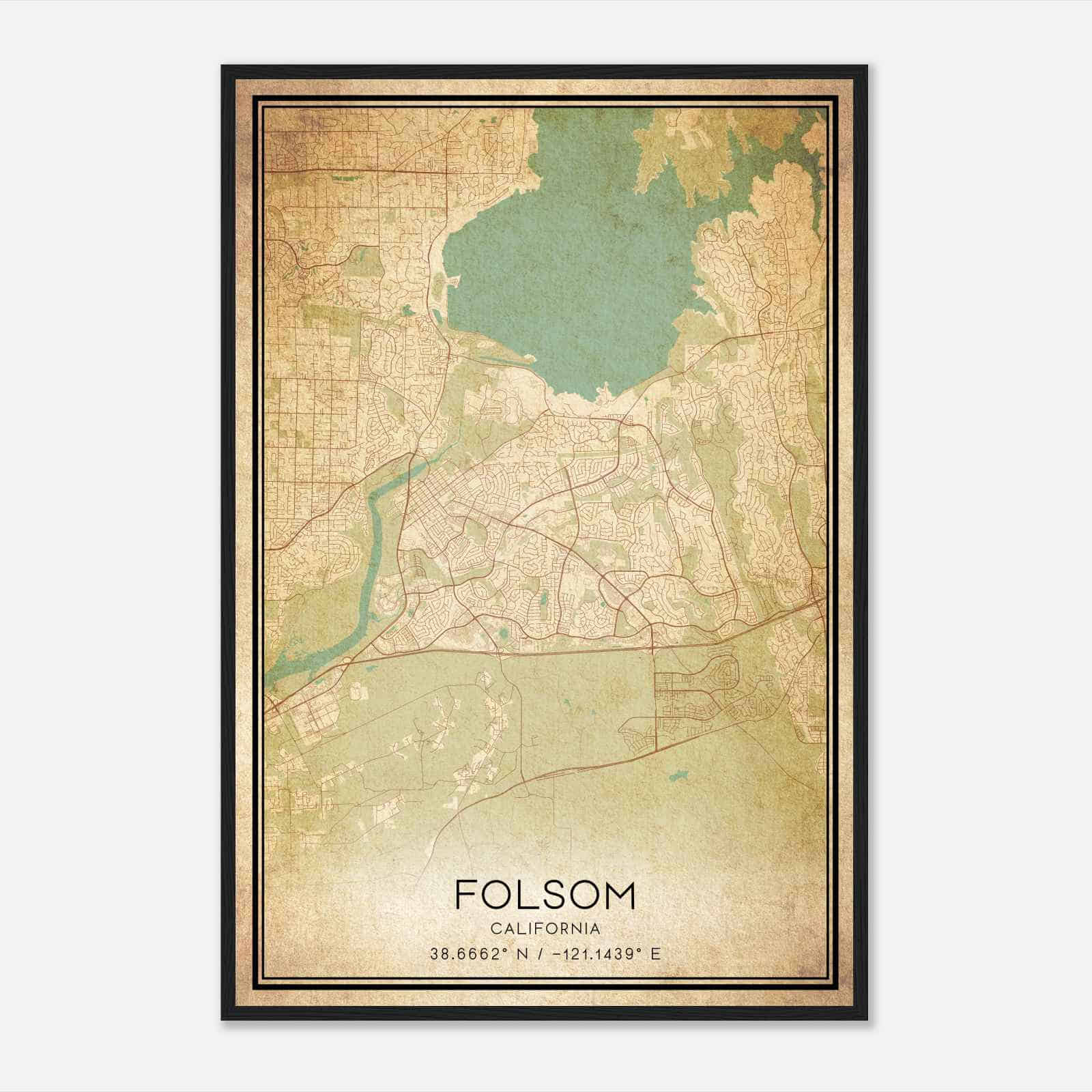 Vintage Folsom California Map Poster, Modern Home Decor Wall Art Print