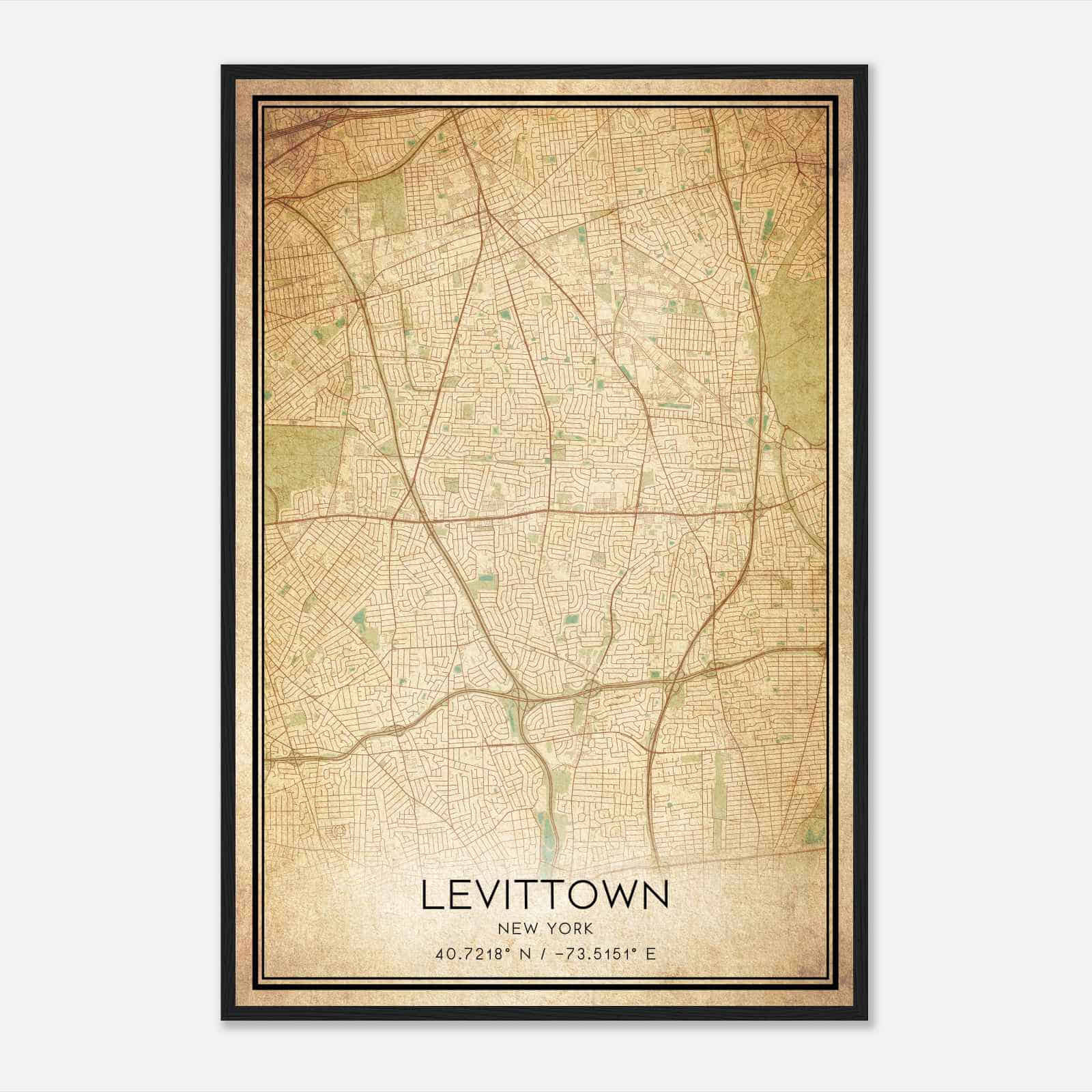 Vintage Levittown New York Map Poster, Modern Home Decor Wall Art Print