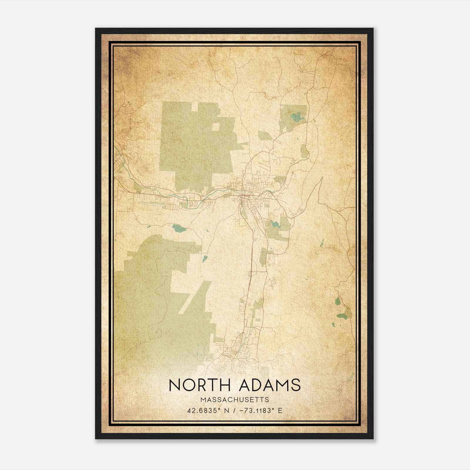 Vintage North Adams Massachusetts Map Poster, Modern Home Decor Wall Art Print