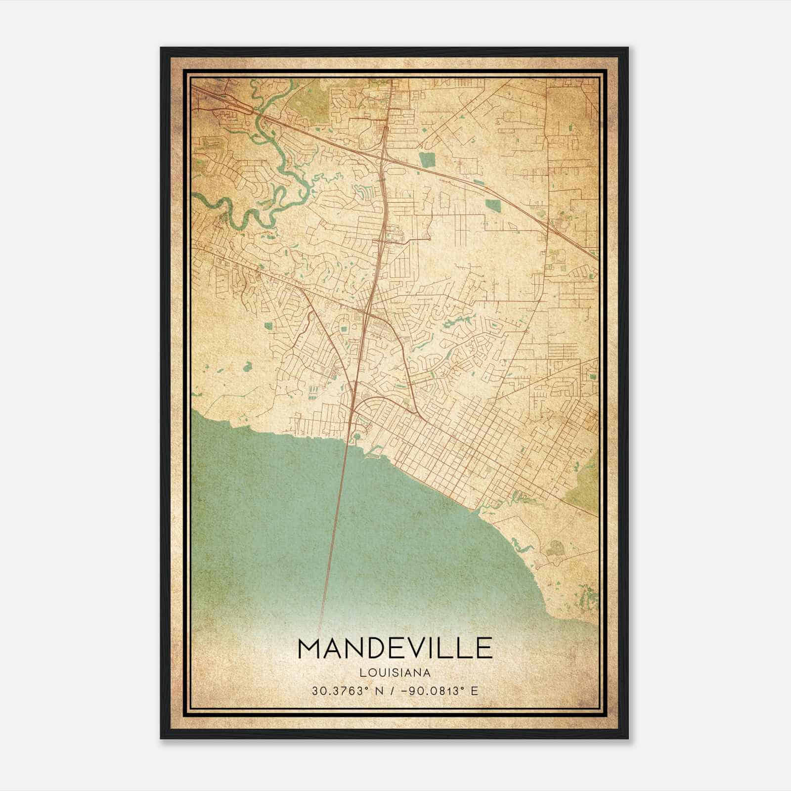 Vintage Mandeville Louisiana Map Poster, Modern Home Decor Wall Art Print