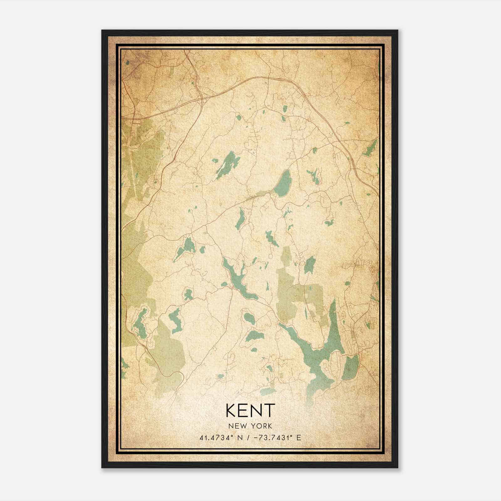 Vintage Kent New York Map Poster, Modern Home Decor Wall Art Print