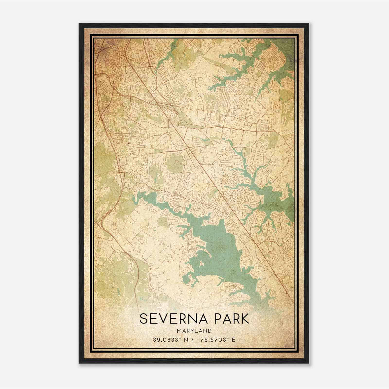 Vintage Severna Park Maryland Map Poster, Modern Home Decor Wall Art Print