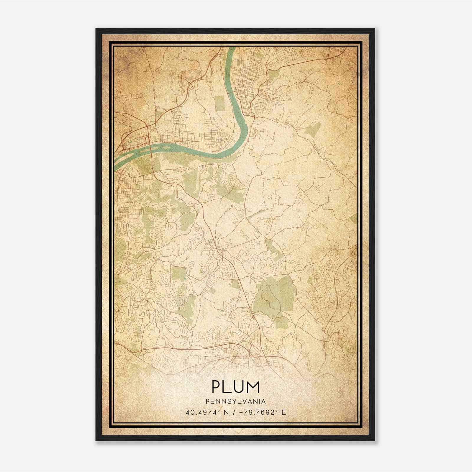 Vintage Plum Pennsylvania Map Poster, Modern Home Decor Wall Art Print