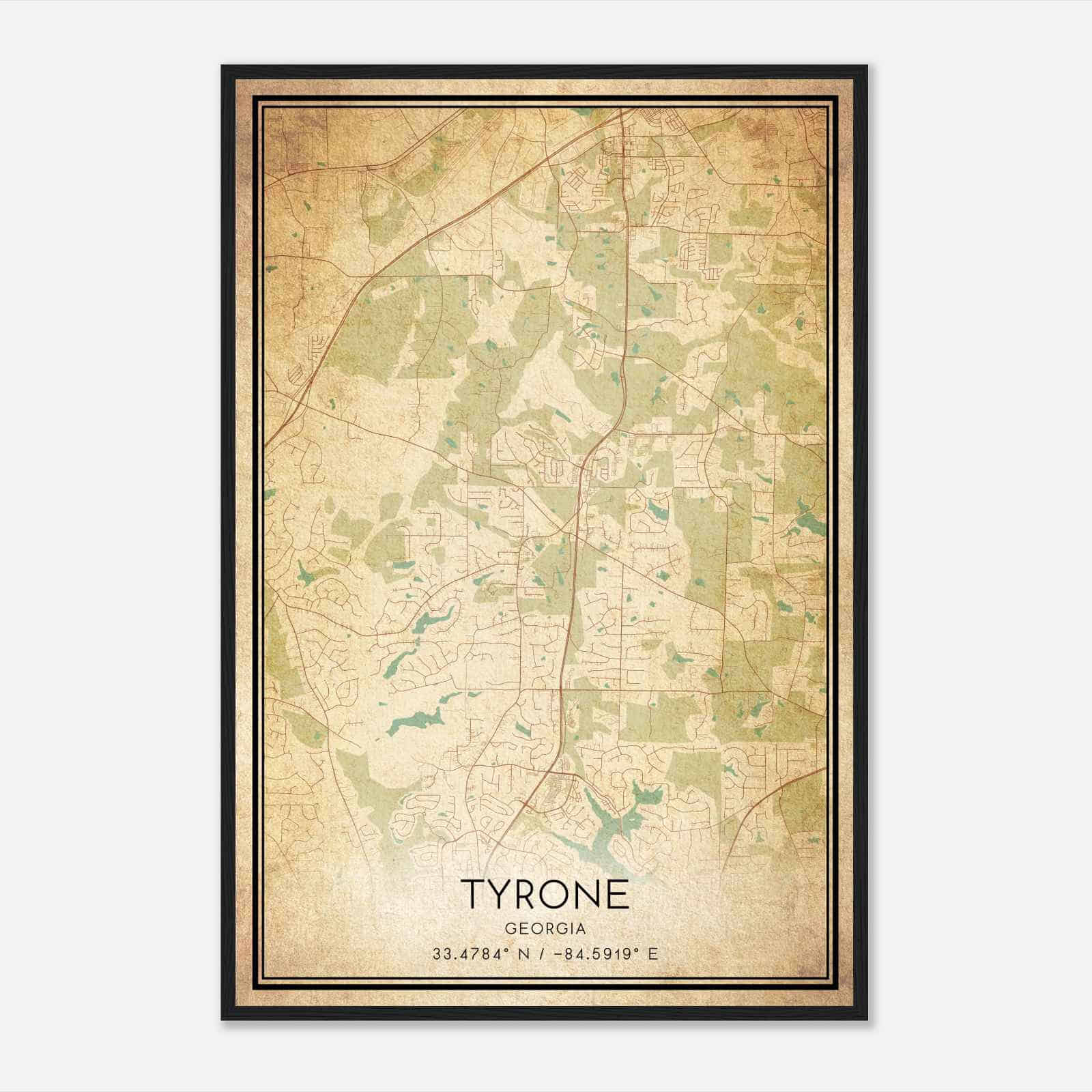 Vintage Tyrone Georgia Map Poster, Modern Home Decor Wall Art Print