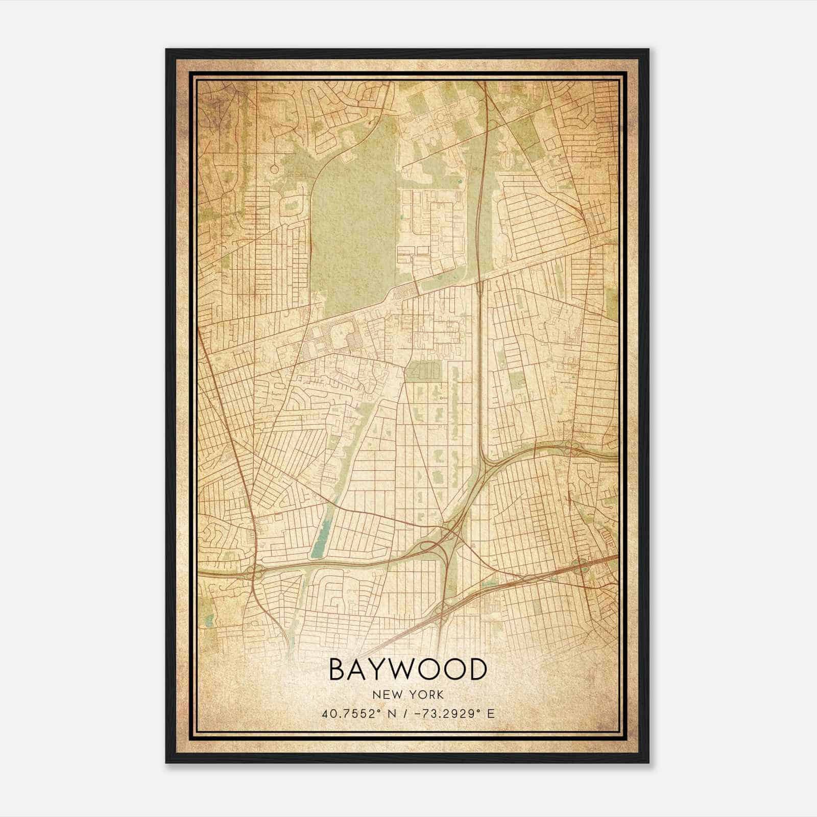 Vintage Baywood New York Map Poster, Modern Home Decor Wall Art Print Vintage Baywood New York Map Poster, Modern Home Decor Wall Art Print