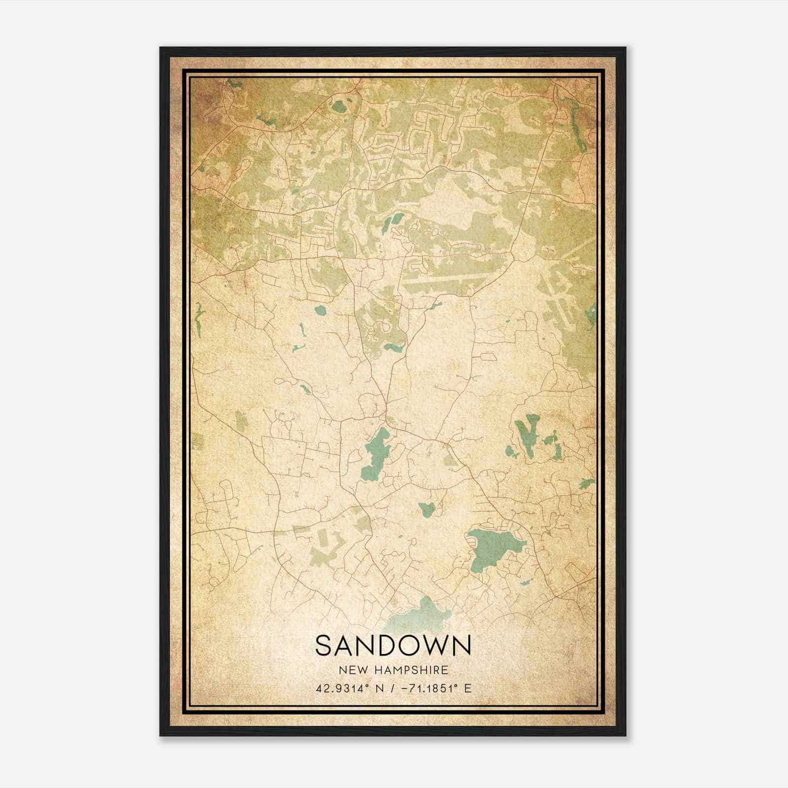 Vintage Sandown New Hampshire Map Poster, Modern Home Decor Wall Art Print