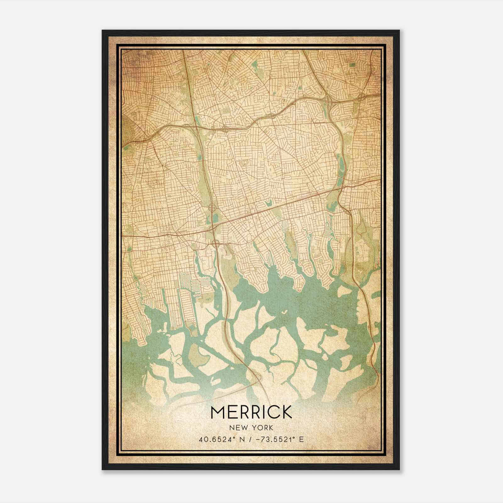 Vintage Merrick New York Map Poster, Modern Home Decor Wall Art Print
