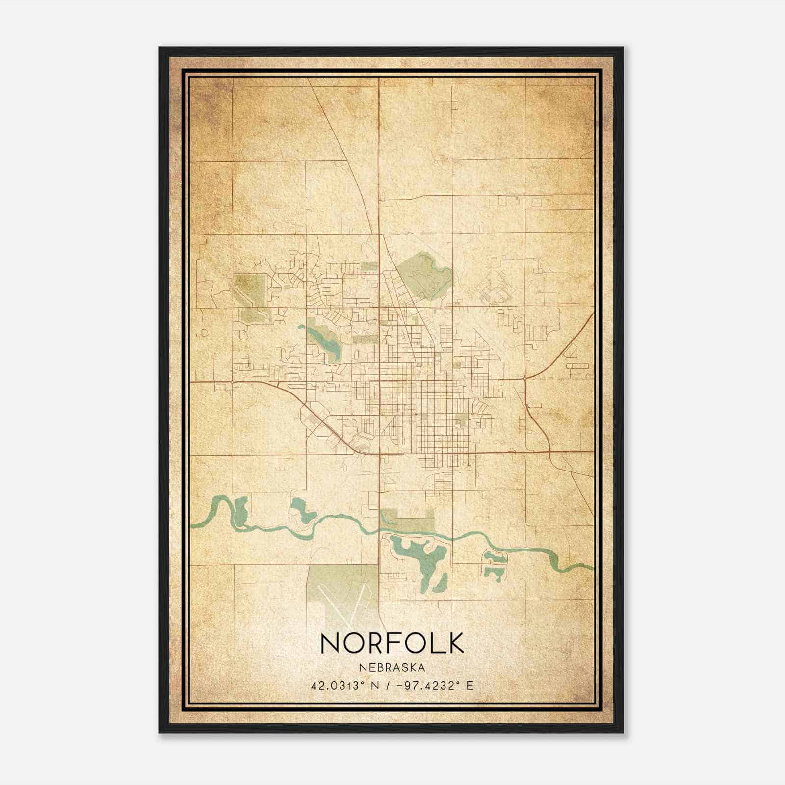 Vintage Norfolk Nebraska Map Poster, Modern Home Decor Wall Art Print