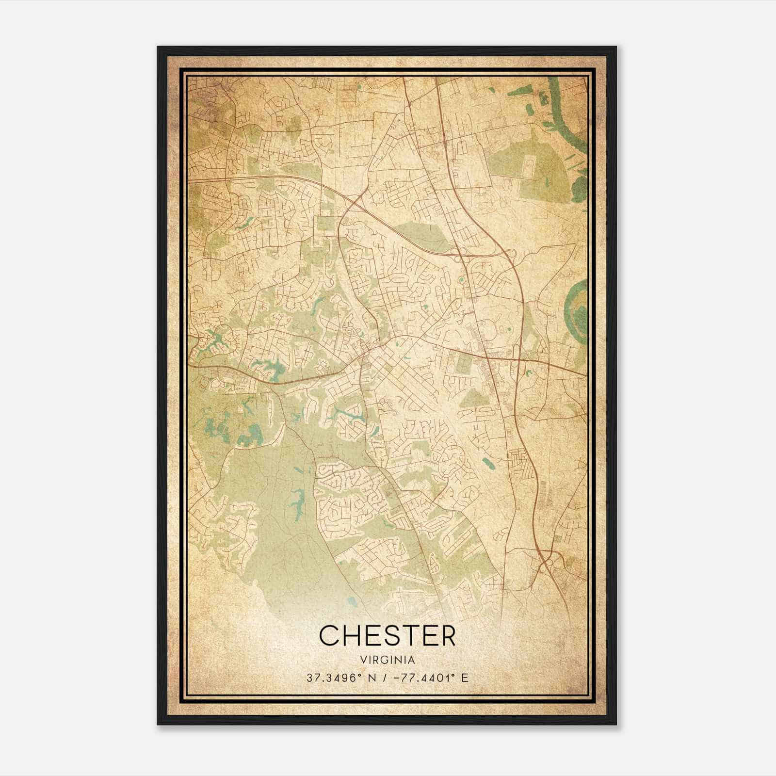 Vintage Chester Virginia Map Poster, Modern Home Decor Wall Art Print
