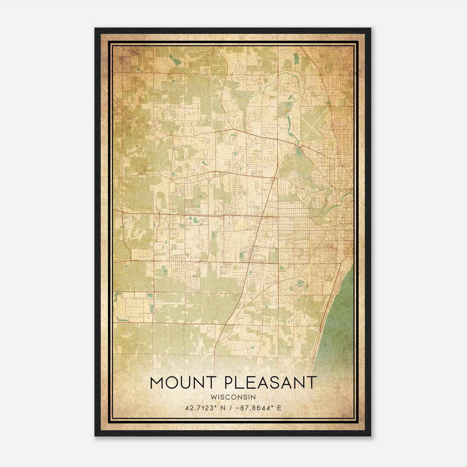 Vintage Mount Pleasant Wisconsin Map Poster, Modern Home Decor Wall Art Print