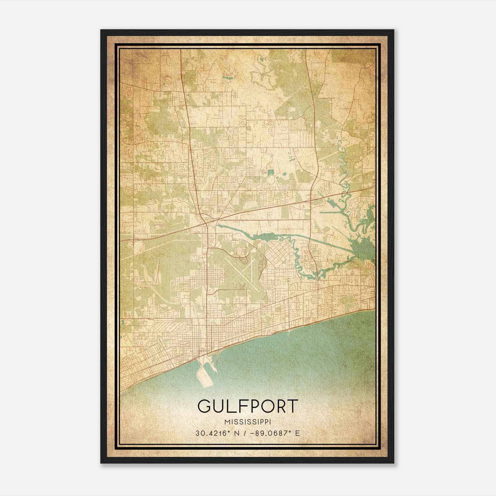 Vintage Gulfport Mississippi Map Poster, Modern Home Decor Wall Art Print