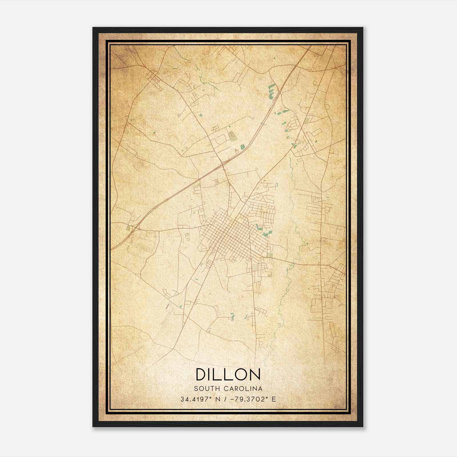 Vintage Dillon South Carolina Map Poster, Modern Home Decor Wall Art Print