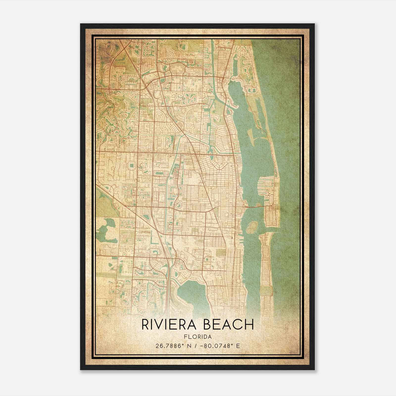 Vintage Riviera Beach Florida Map Poster, Modern Home Decor Wall Art Print
